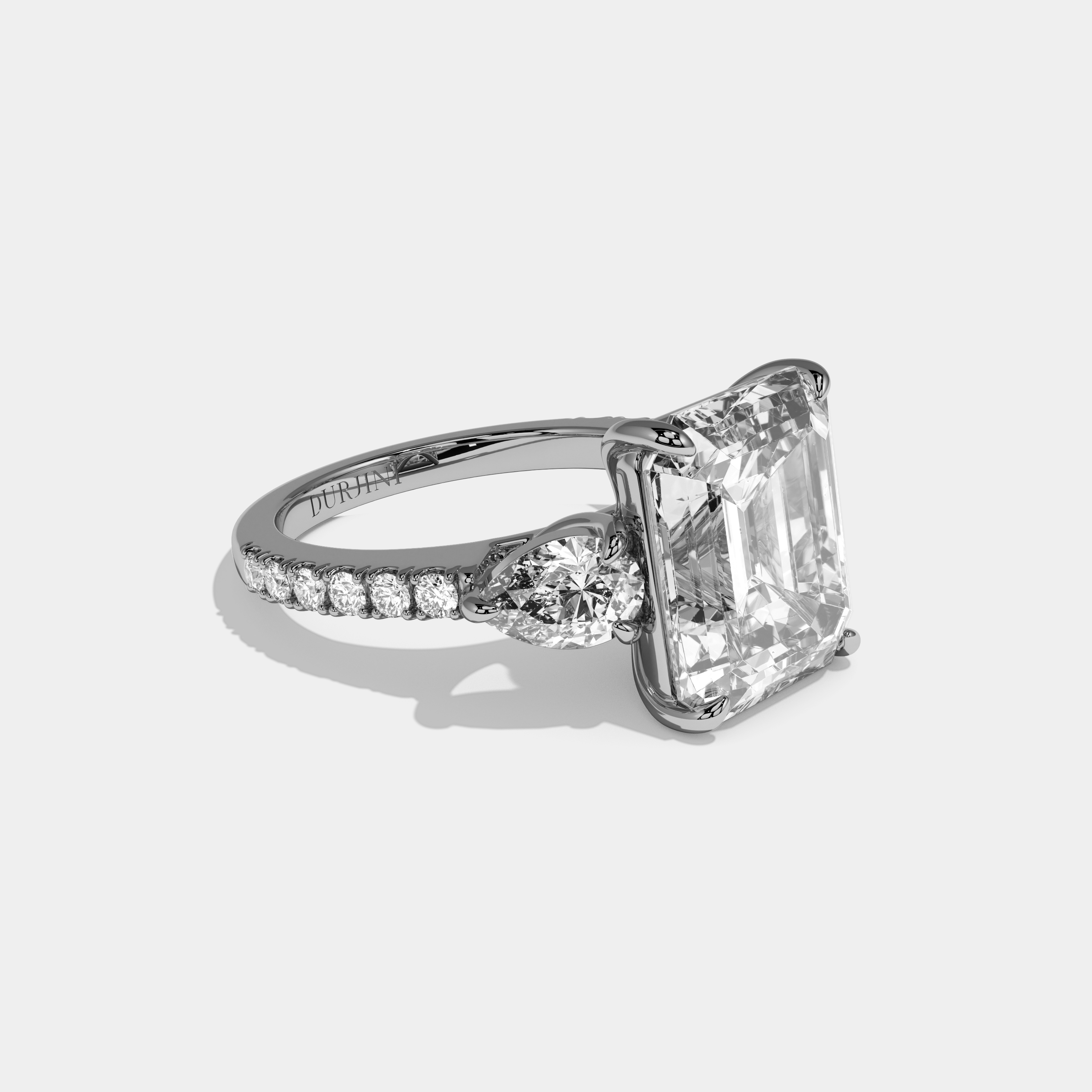 Savannah Emerald Cut Diamond Halo with Pear Sides Engagement Ring 10ct 18k White Gold