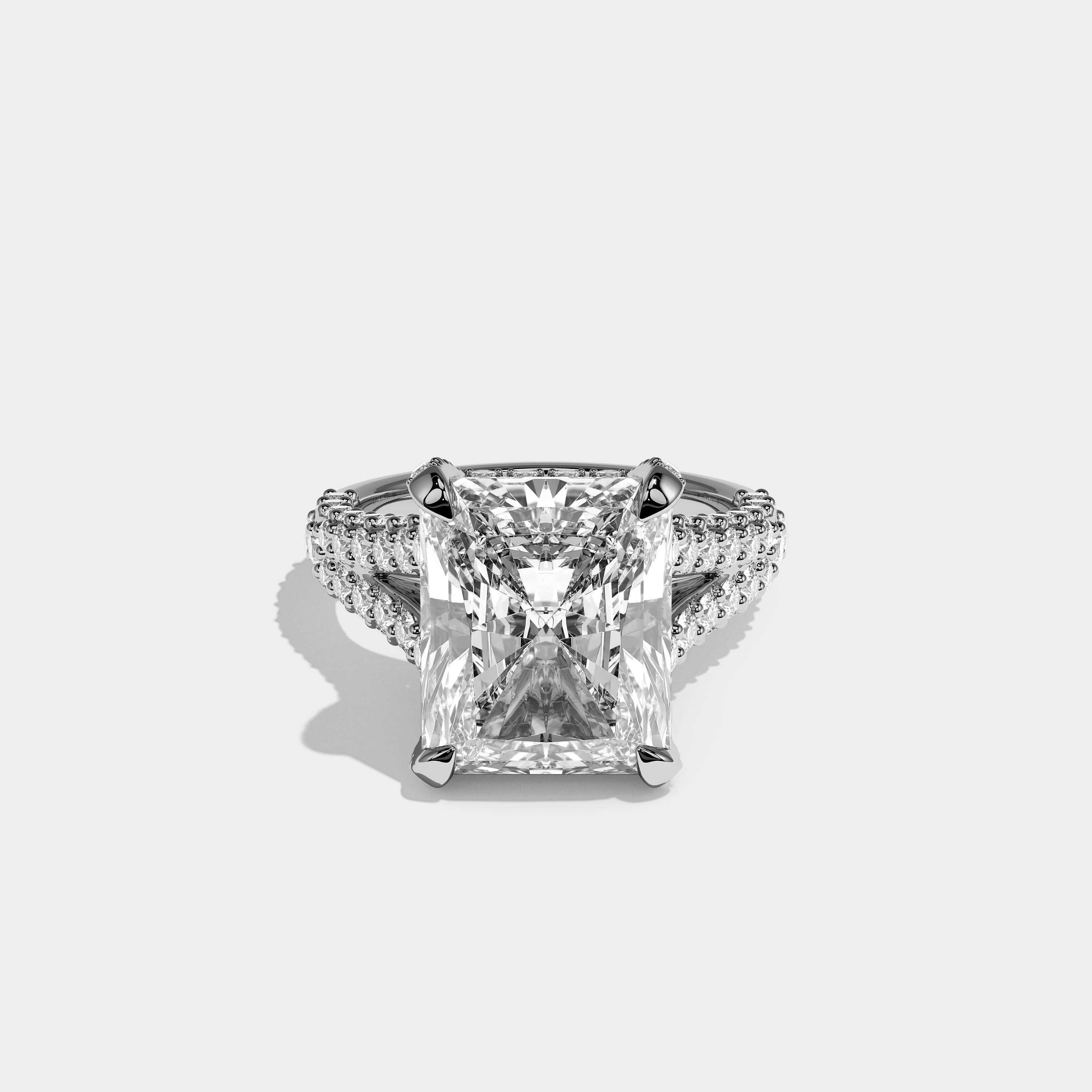Front View – Kurbãni Durjini Elowen Élan Diamond Radiant Halo Engagement Ring