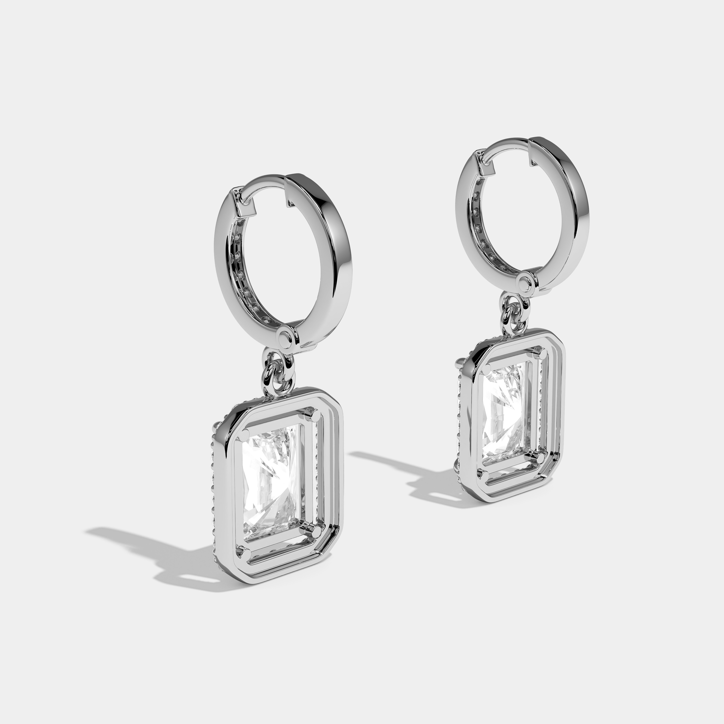 Everard Elan Diamond Radiant Twin Halo Earrings 18K White Gold 15.00ct