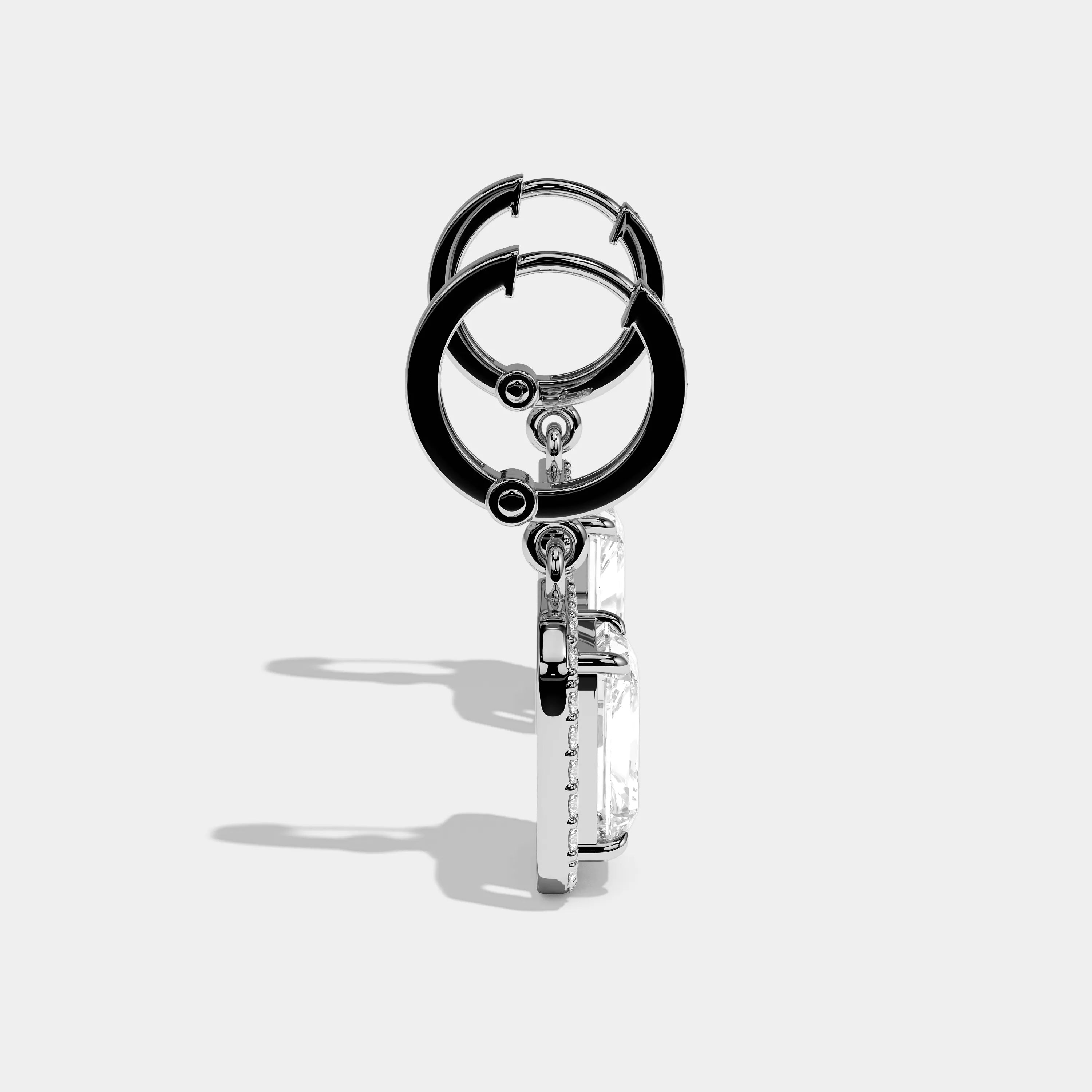 Side view Everard Elan Diamond Radiant Twin Halo Earrings White Gold Kurbãni Durjini