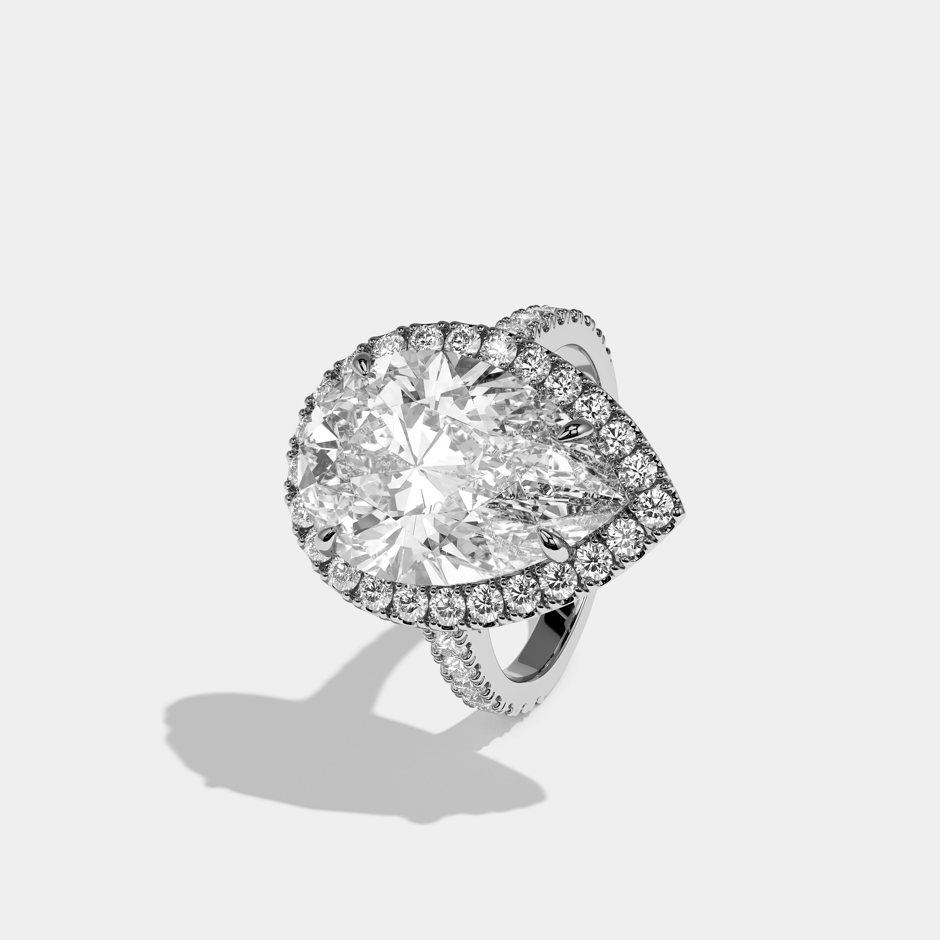 Valorin Éclat Diamond Pear Halo Engagement Ring 18K White Gold 20.00ct