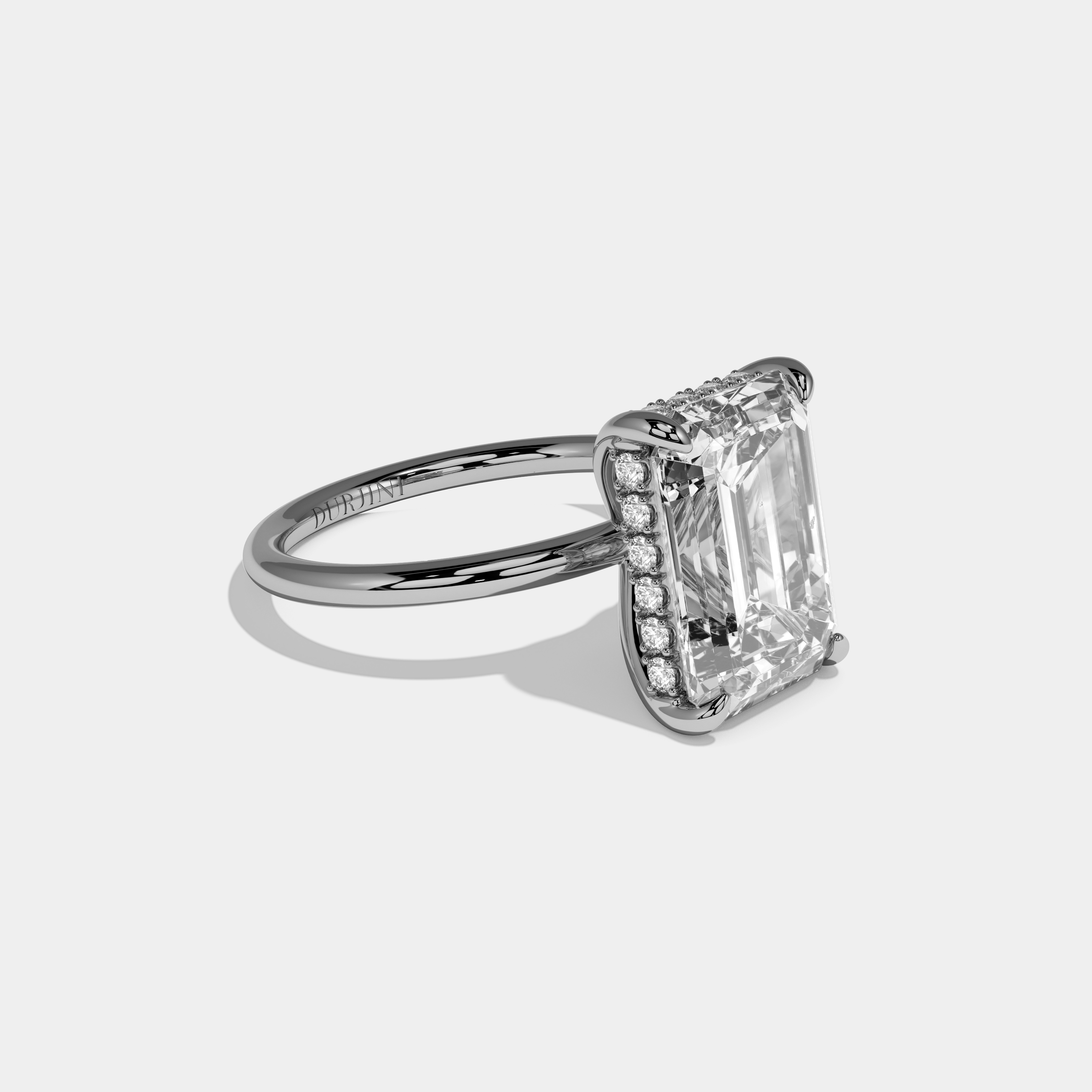 Saskia Emerald Cut Diamond Halo With Plain Band Engagement Ring 10ct 18k White Gold