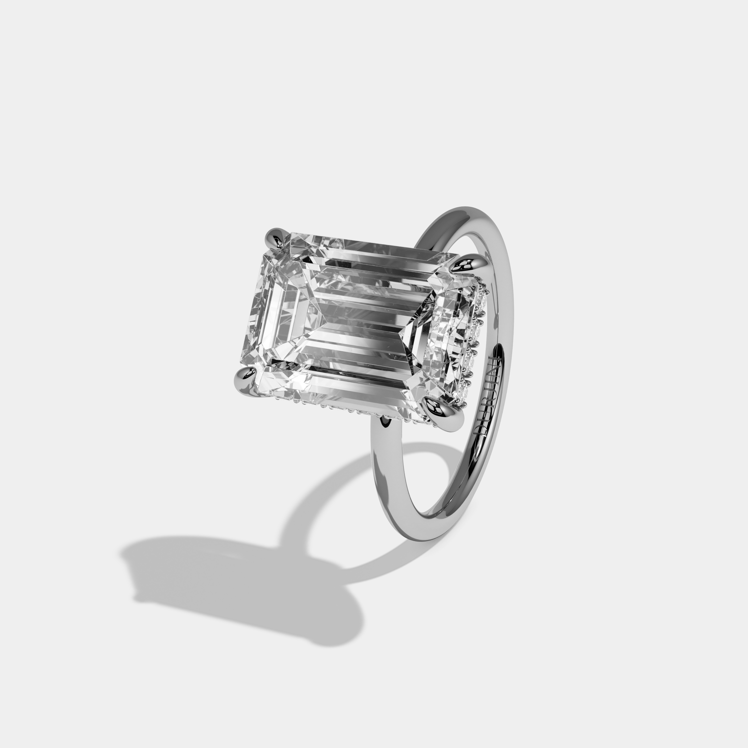 Saskia Emerald Cut Diamond Halo With Plain Band Engagement Ring 10ct 18k White Gold