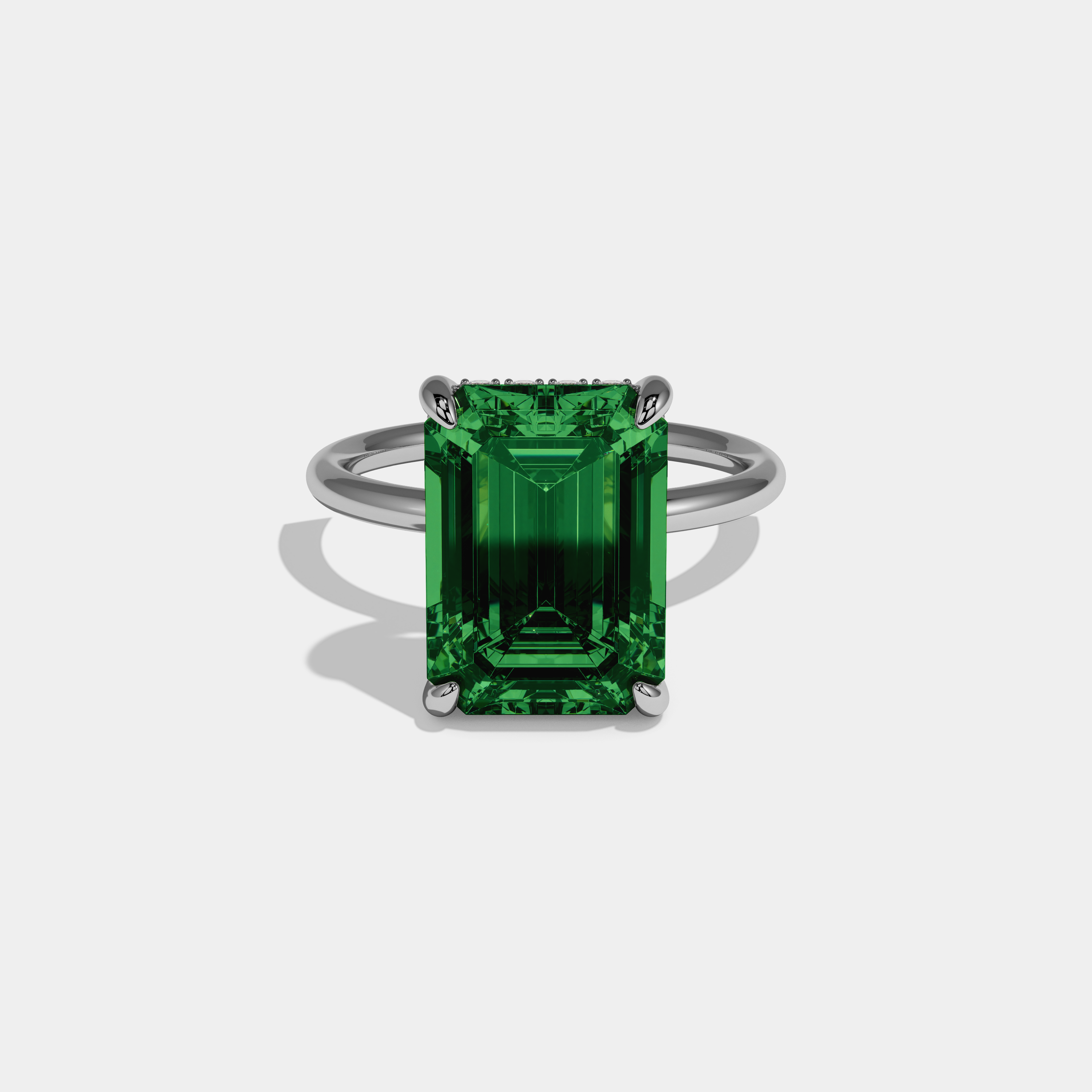 Beatrice Fancy Dark Green Emerald Brilliant Cut Diamond Plain Band With Hidden Halo 6.5ct 18K White Gold
