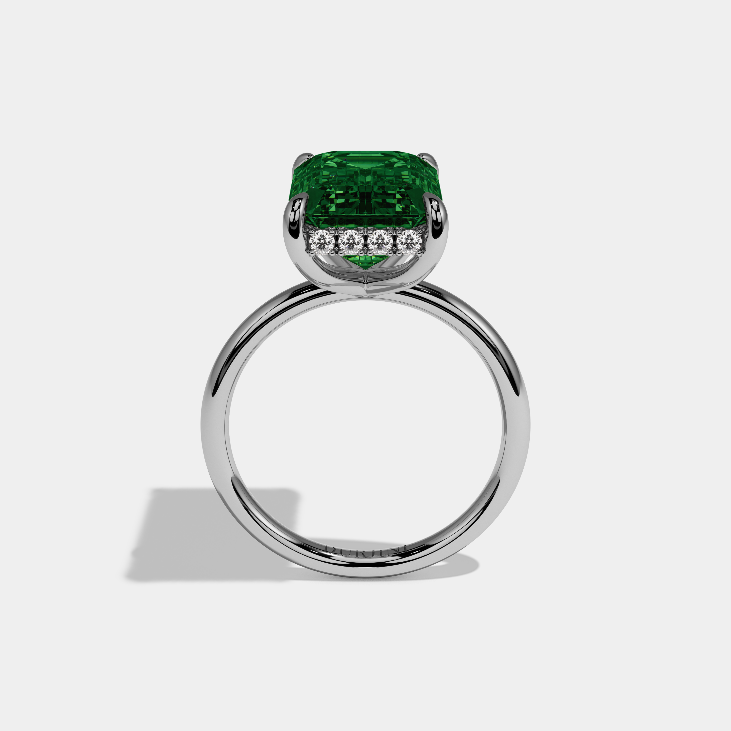 Beatrice Fancy Dark Green Emerald Brilliant Cut Diamond Plain Band With Hidden Halo 6.5ct 18K White Gold