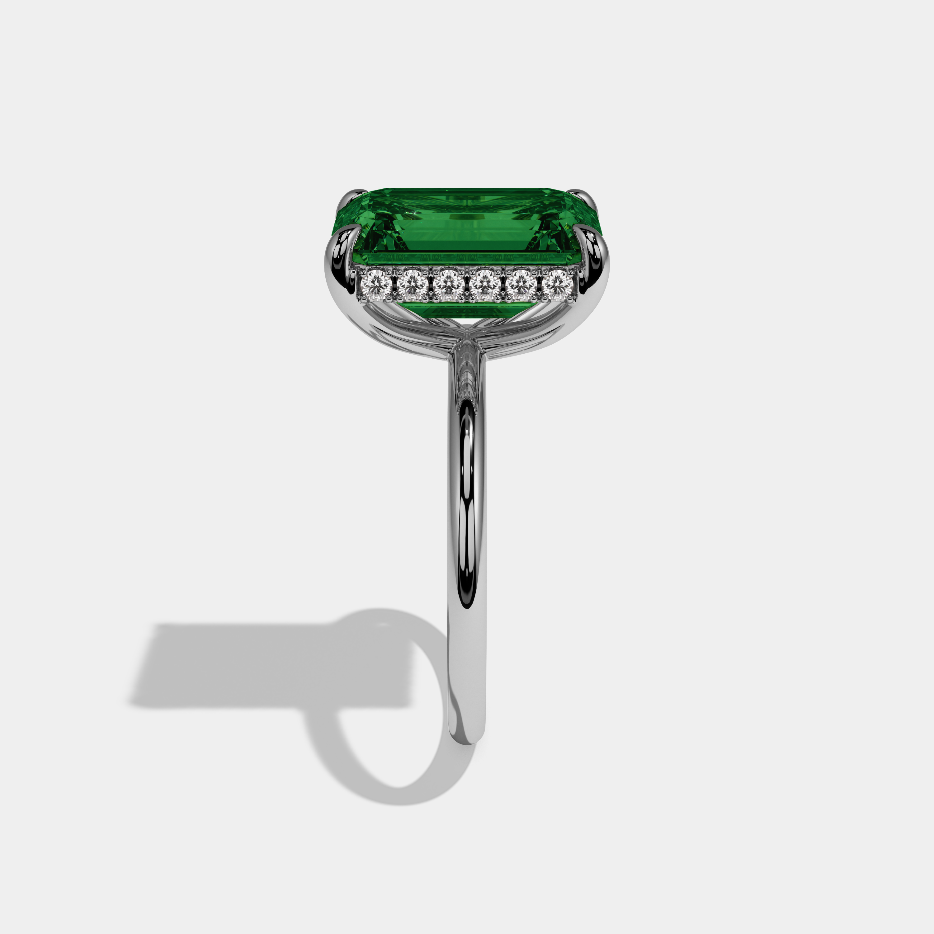 Beatrice Fancy Dark Green Emerald Brilliant Cut Diamond Plain Band With Hidden Halo 6.5ct 18K White Gold