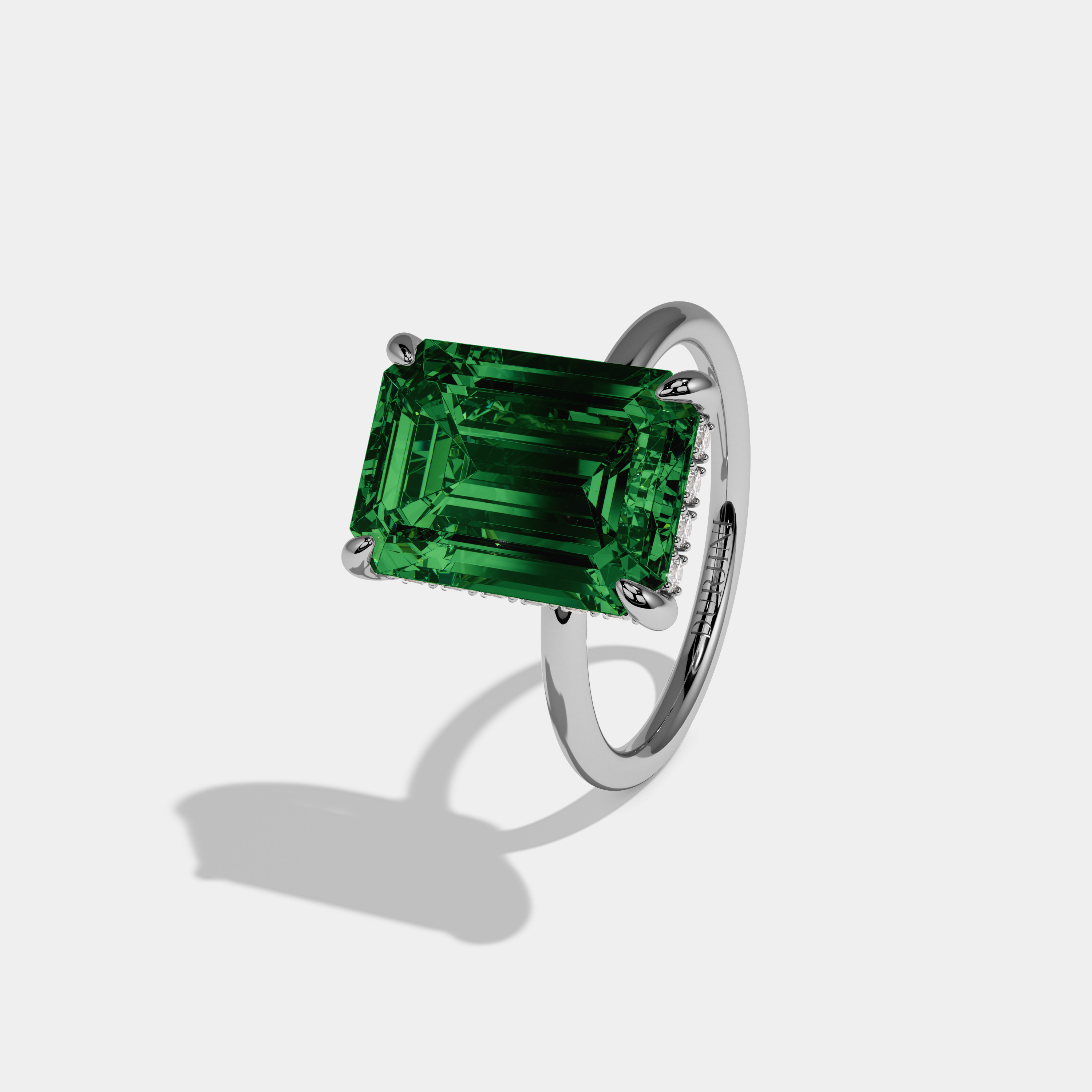 Beatrice Fancy Dark Green Emerald Brilliant Cut Diamond Plain Band With Hidden Halo 6.5ct 18K White Gold