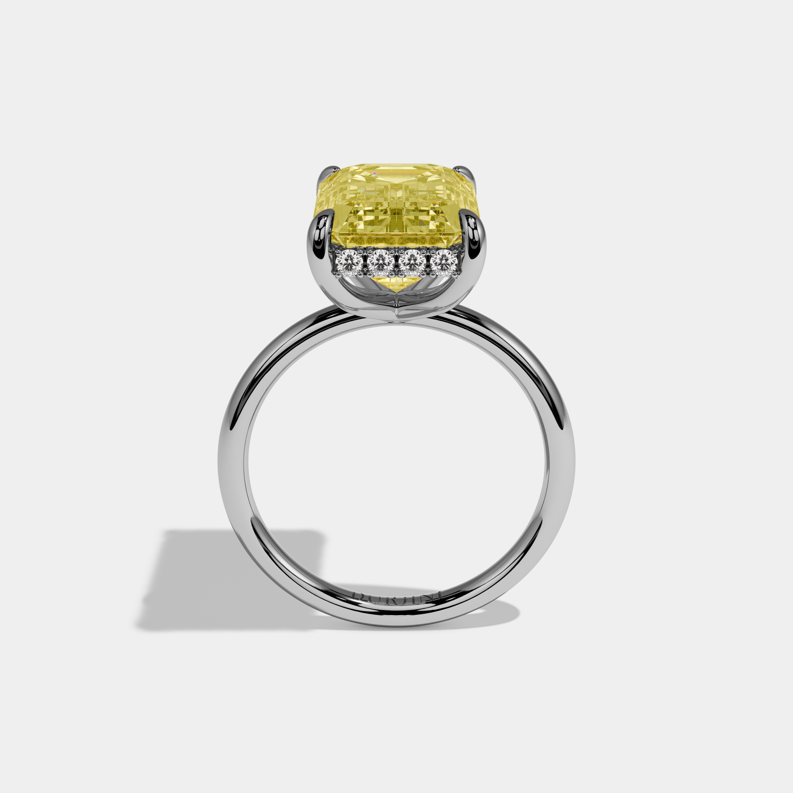 Saskia Fancy Yellow Emerald Cut Diamond Halo With Plain Band Engagement Ring 6.5ct 18k White Gold