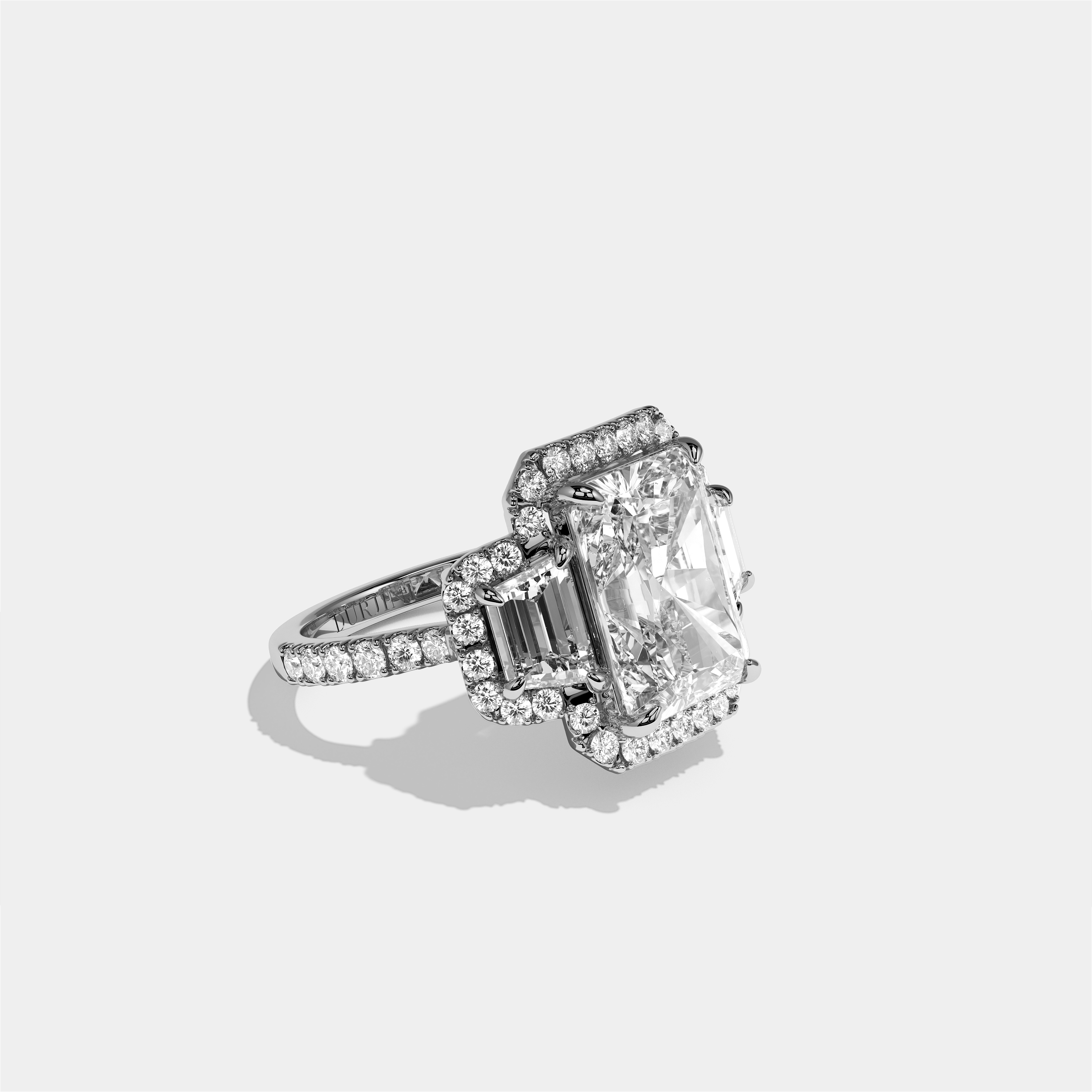 Constance Eclat radiant halo diamond engagement ring in 18K white gold by Kurbãni Durjini, right view