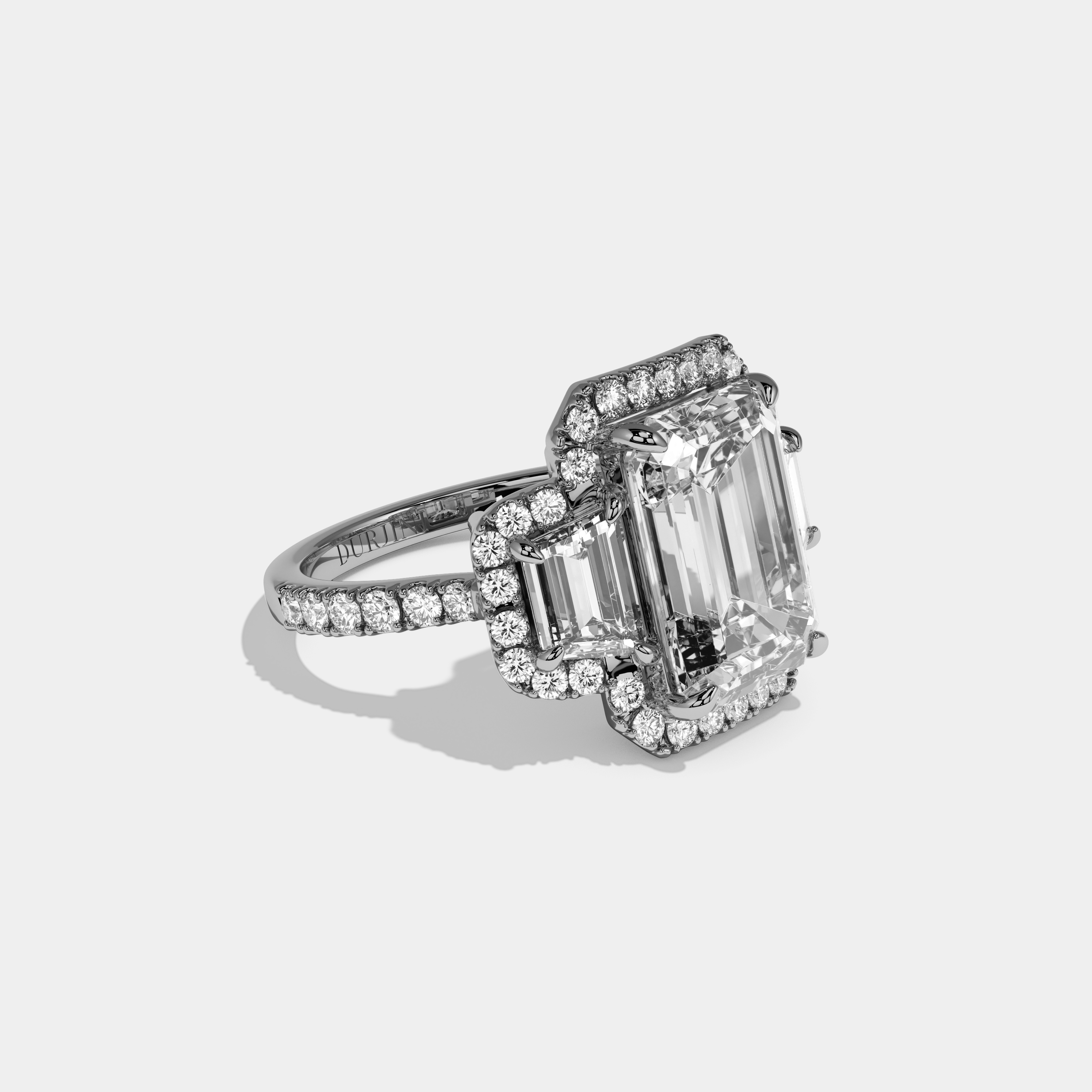 Lumina Emerald Cut Diamond Band With Step Cut Sides Engagement Ring 10ct 18k White Gold