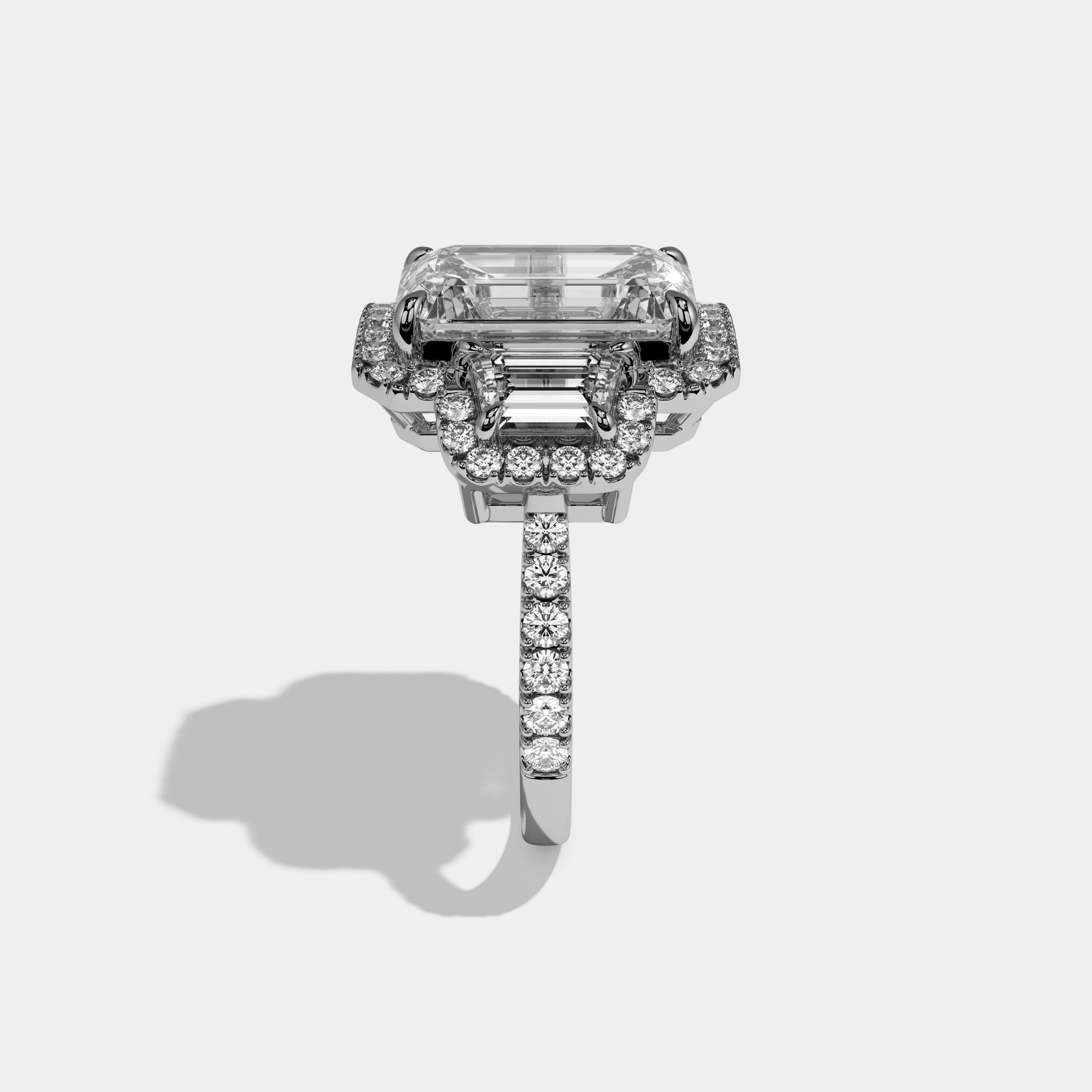 Lumina Emerald Cut Diamond Band With Step Cut Sides Engagement Ring 10ct 18k White Gold