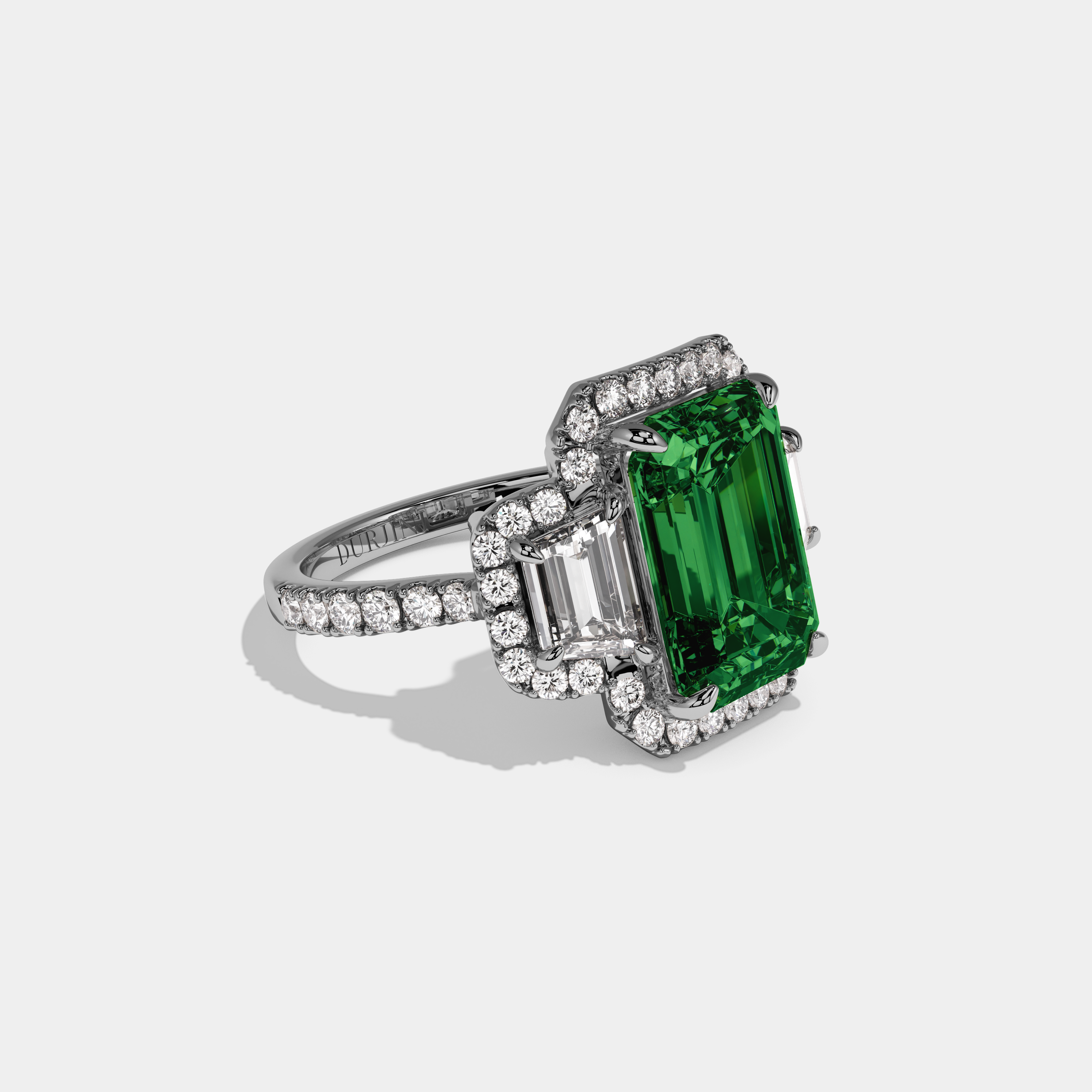 Beatrice Fancy Dark Green Emerald Cut Diamond Band With Halo Engagement Ring 8ct 18K White Gold