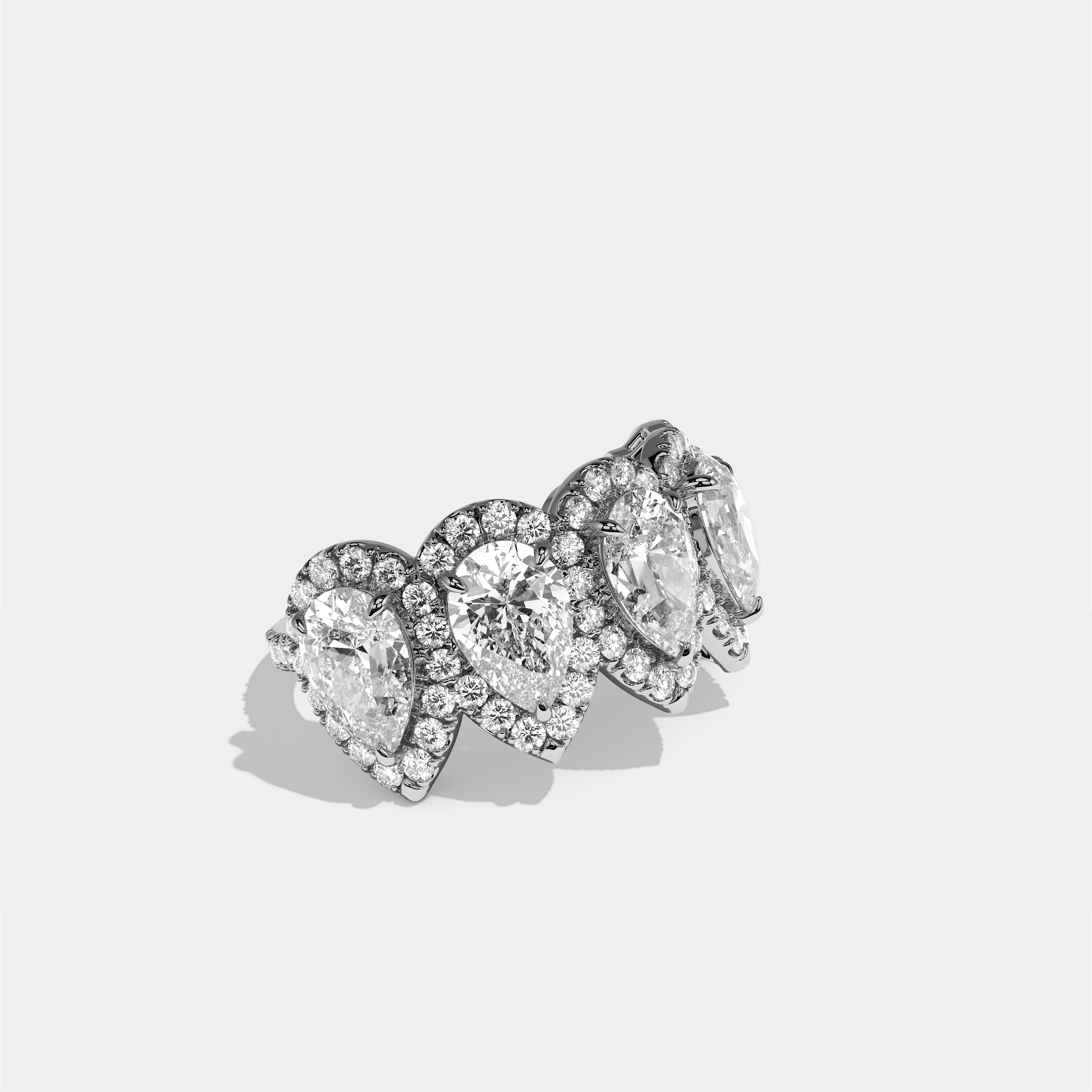 Maud Elan pear halo diamond engagement ring in 18K white gold by Kurbãni Durjini, right view