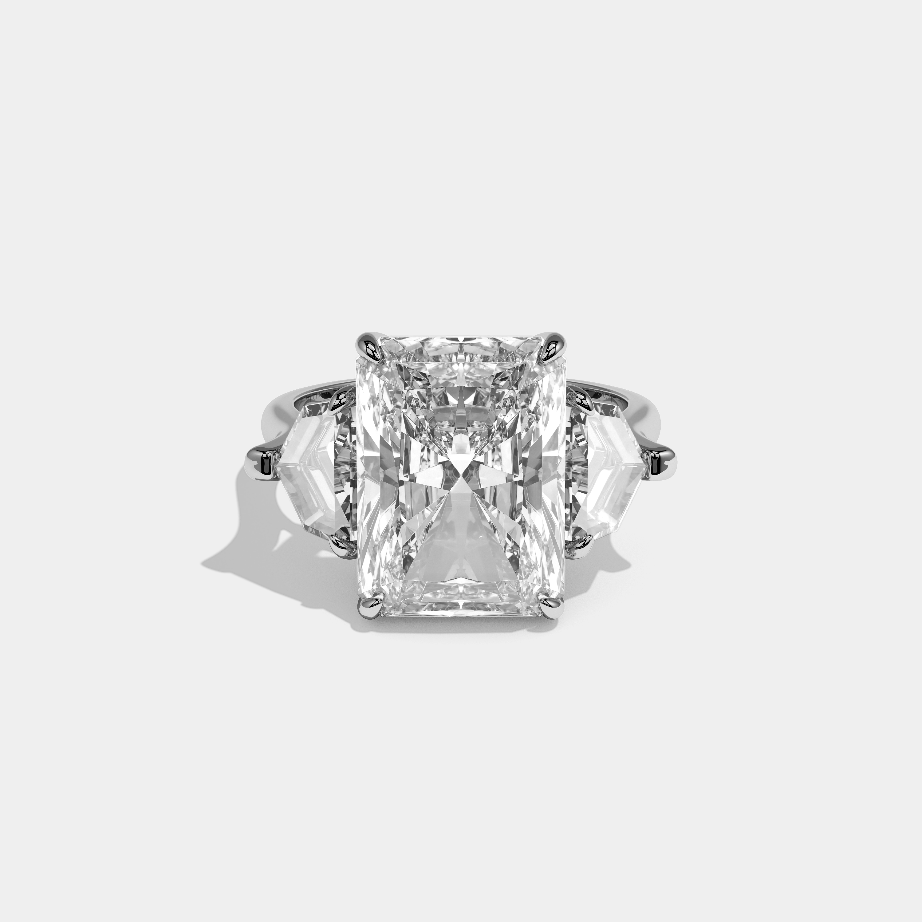 Philippa Rose diamond radiant engagement ring in 18K white gold by Kurbãni Durjini, front view