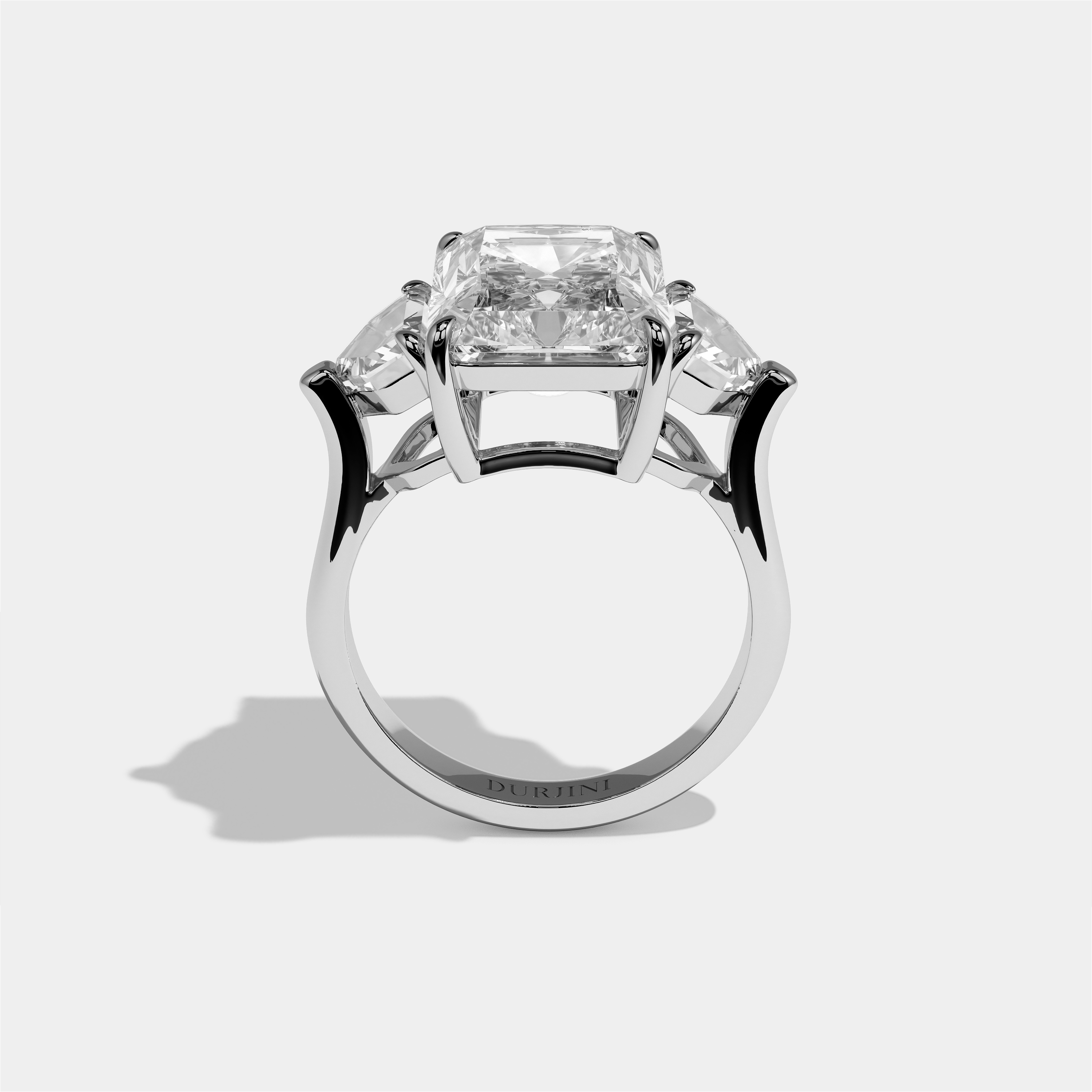Philippa Rose diamond radiant engagement ring in 18K white gold by Kurbãni Durjini, full view