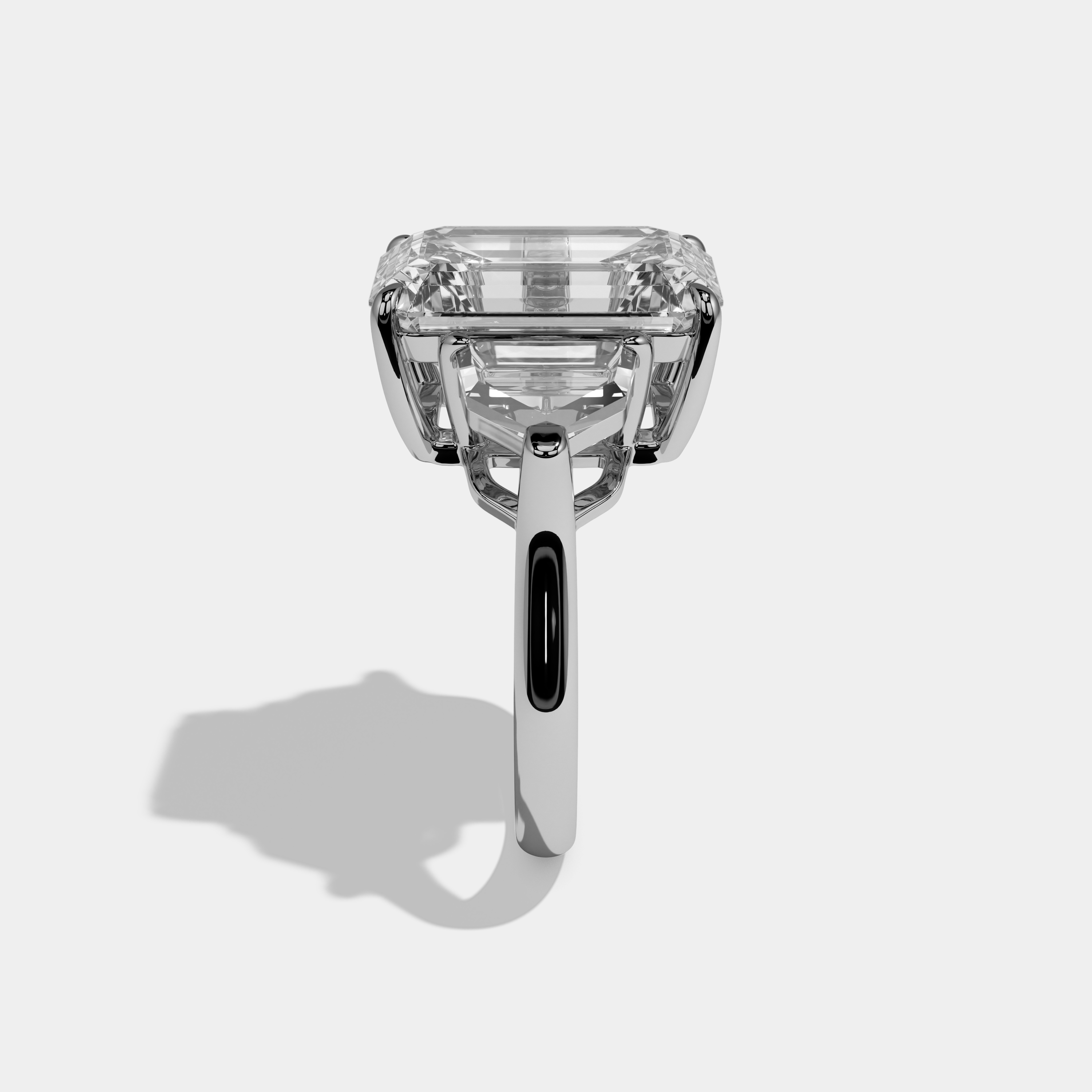 Zariah Emerald Cut Diamond With Pentagonal Side Diamond Plain Band Engagement Ring 10ct 18k White Gold
