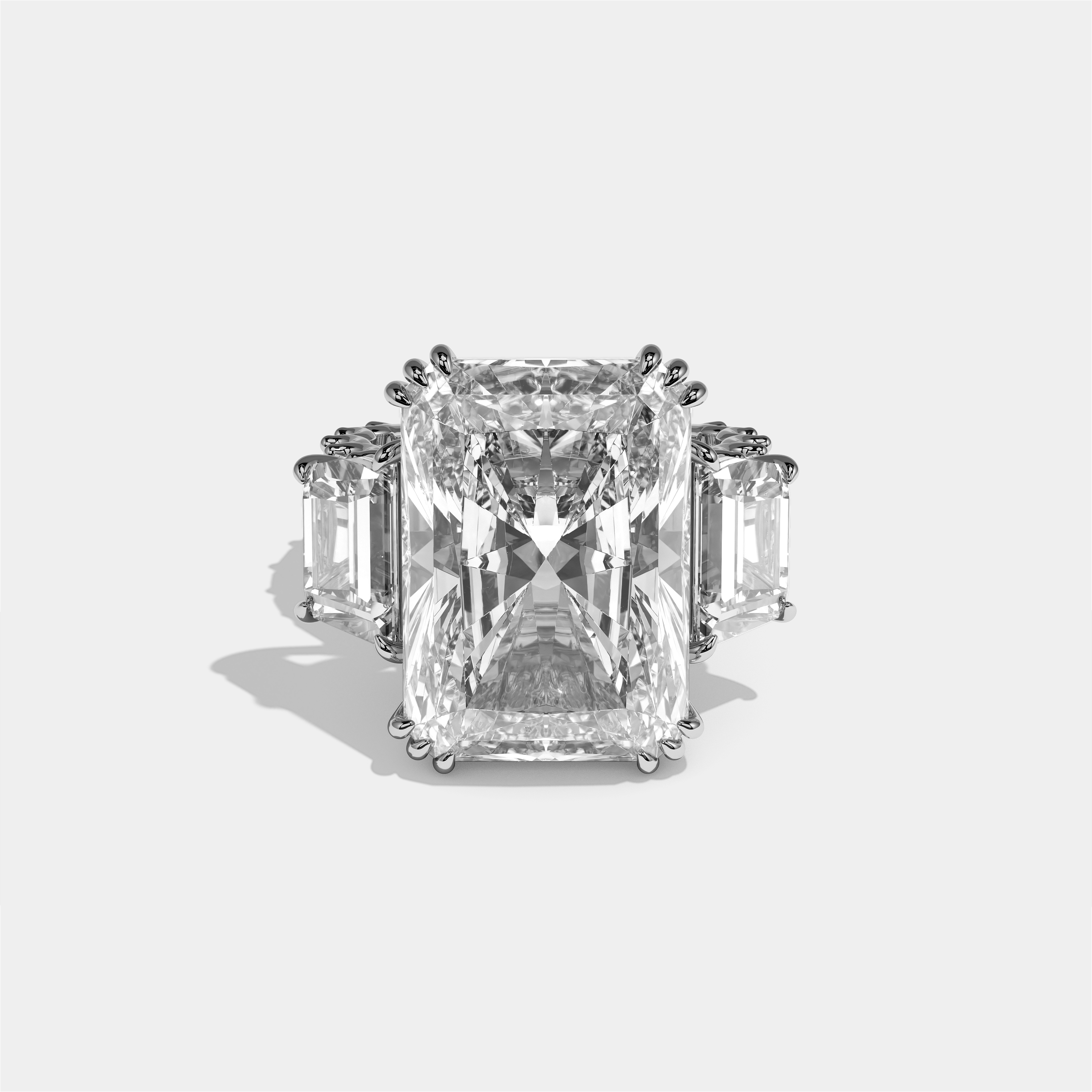 Etheldreda diamond radiant halo engagement ring in 18K white gold by Kurbãni Durjini, front view