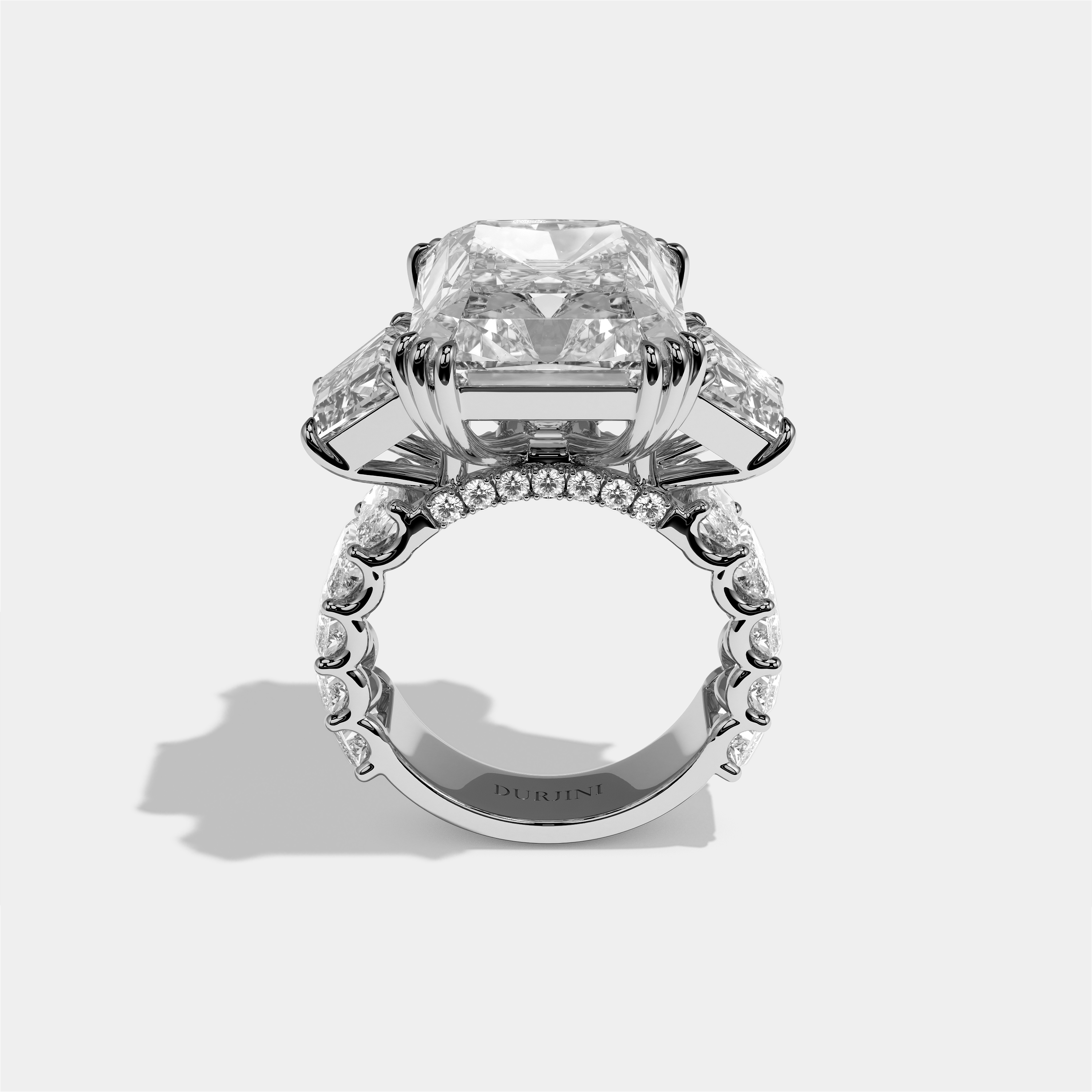 Etheldreda diamond radiant halo engagement ring in 18K white gold by Kurbãni Durjini, full view