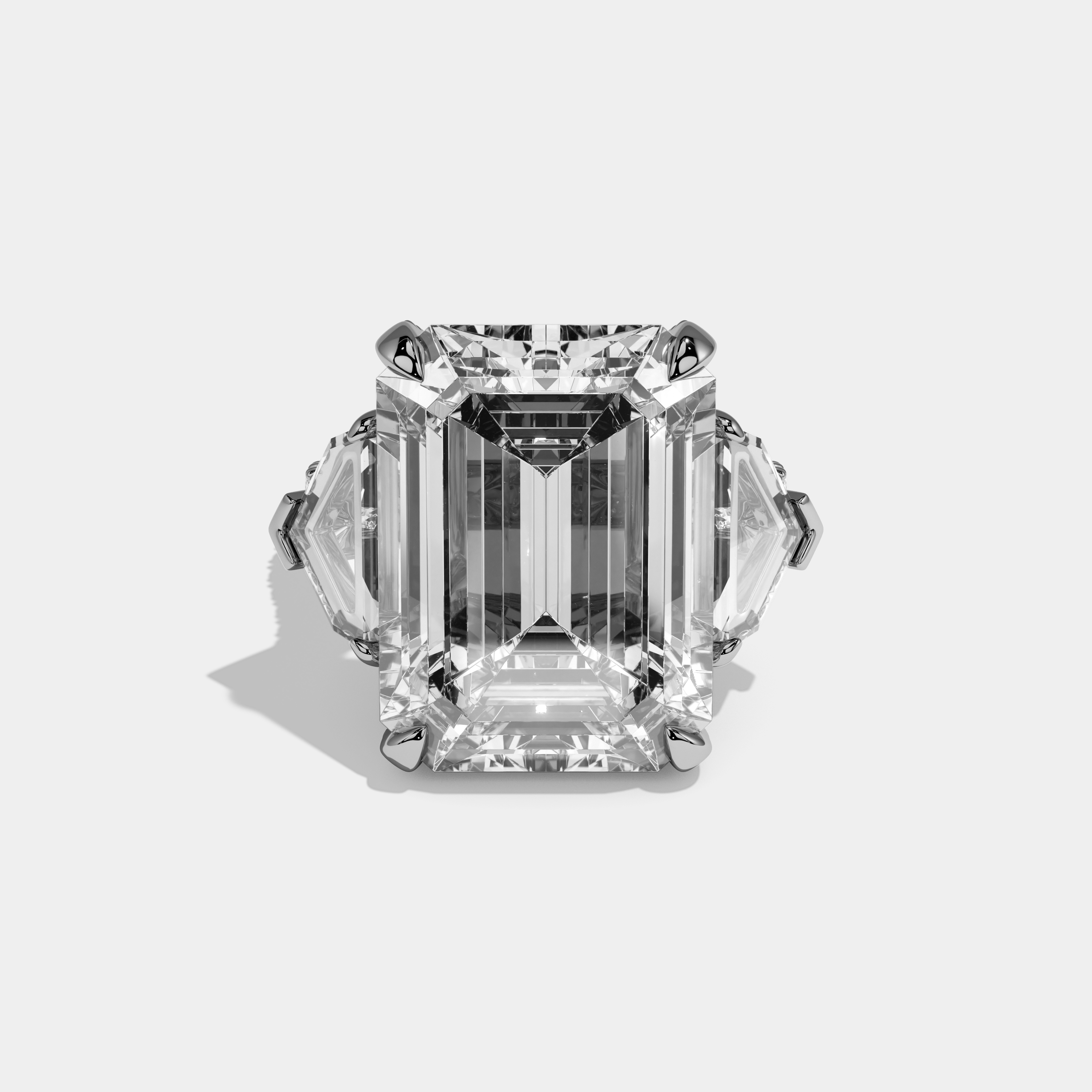 Veda Emerald Cut Diamond Halo Band With Twin Pentagon Sides Engagement Ring 10ct 18k White Gold