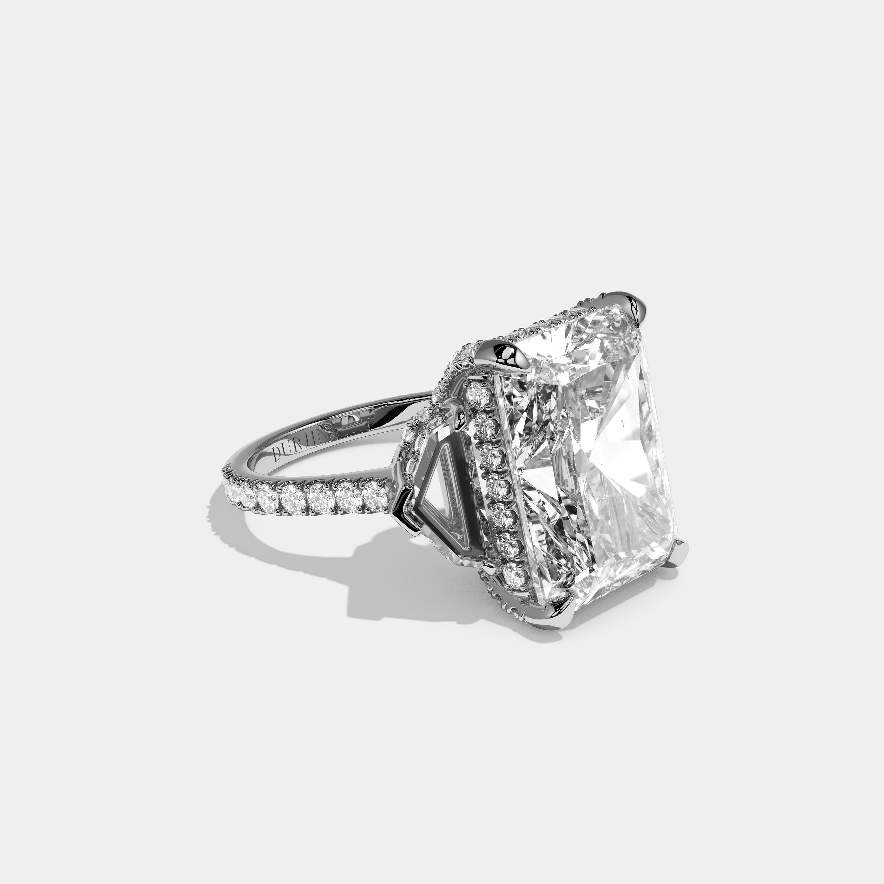 Dinah diamond radiant halo engagement ring in 18K white gold by Kurbãni Durjini, right view