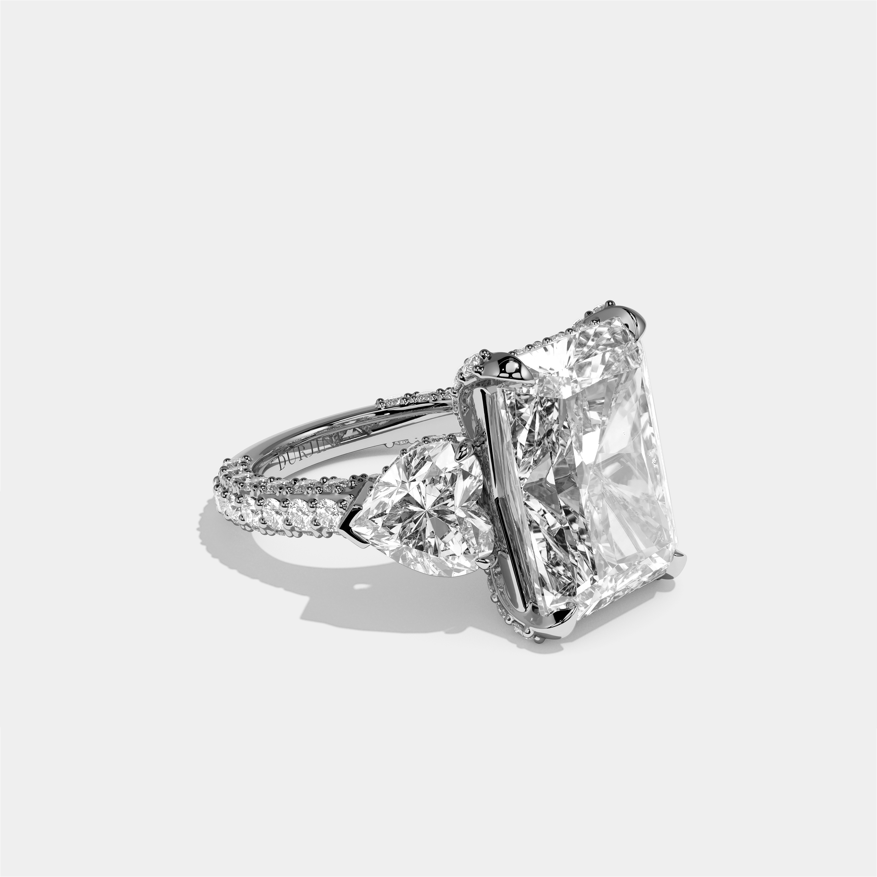 Chaya diamond radiant halo ring in 18K white gold by Kurbãni Durjini, right view
