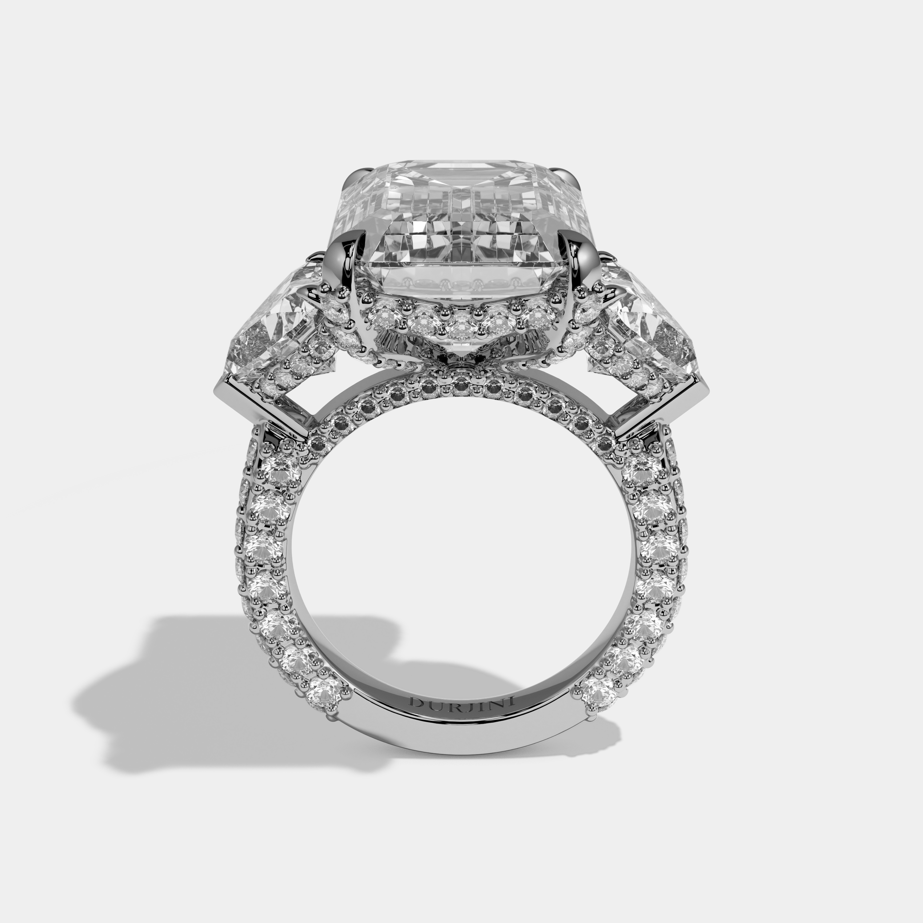 Anouk Emerald Cut Diamond Halo Engagement Ring With Twin Heart Sides 10ct 18k White Gold