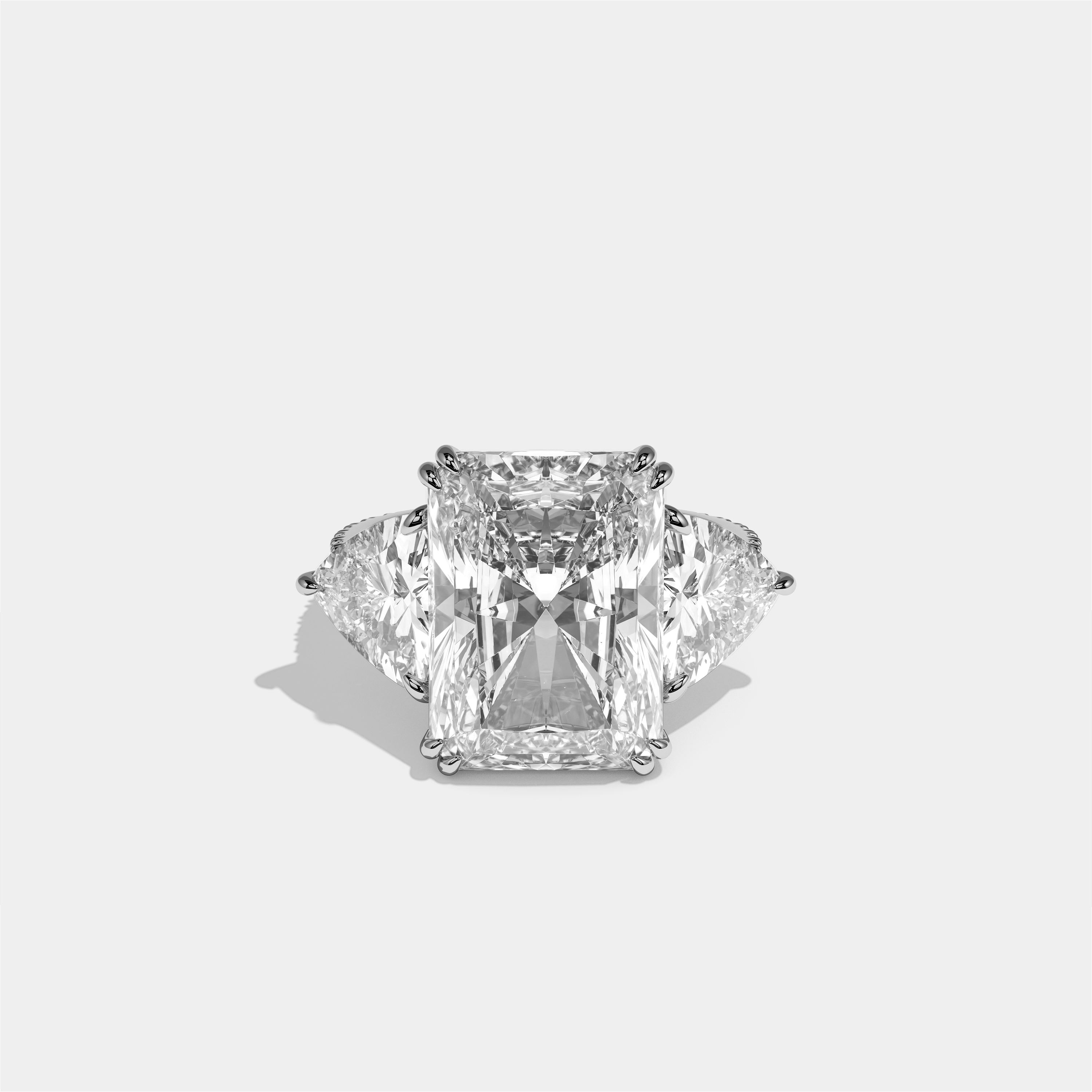Tzipporah diamond radiant halo engagement ring in 18K white gold by Kurbãni Durjini, front view