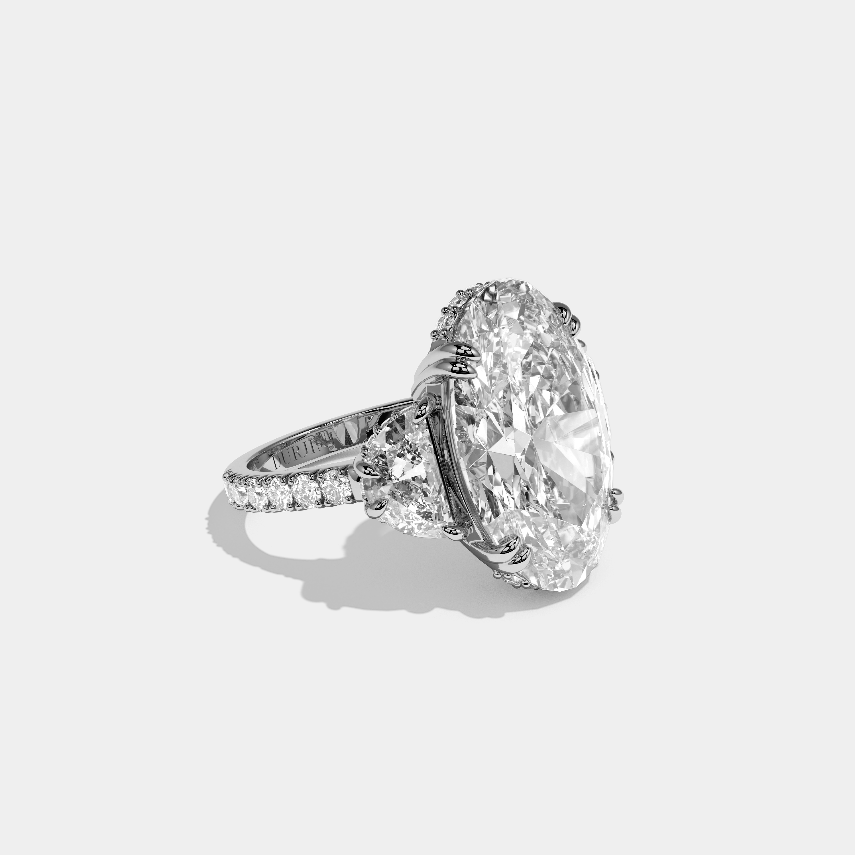 Leah diamond oval halo engagement ring in 18K white gold by Kurbãni Durjini, right view