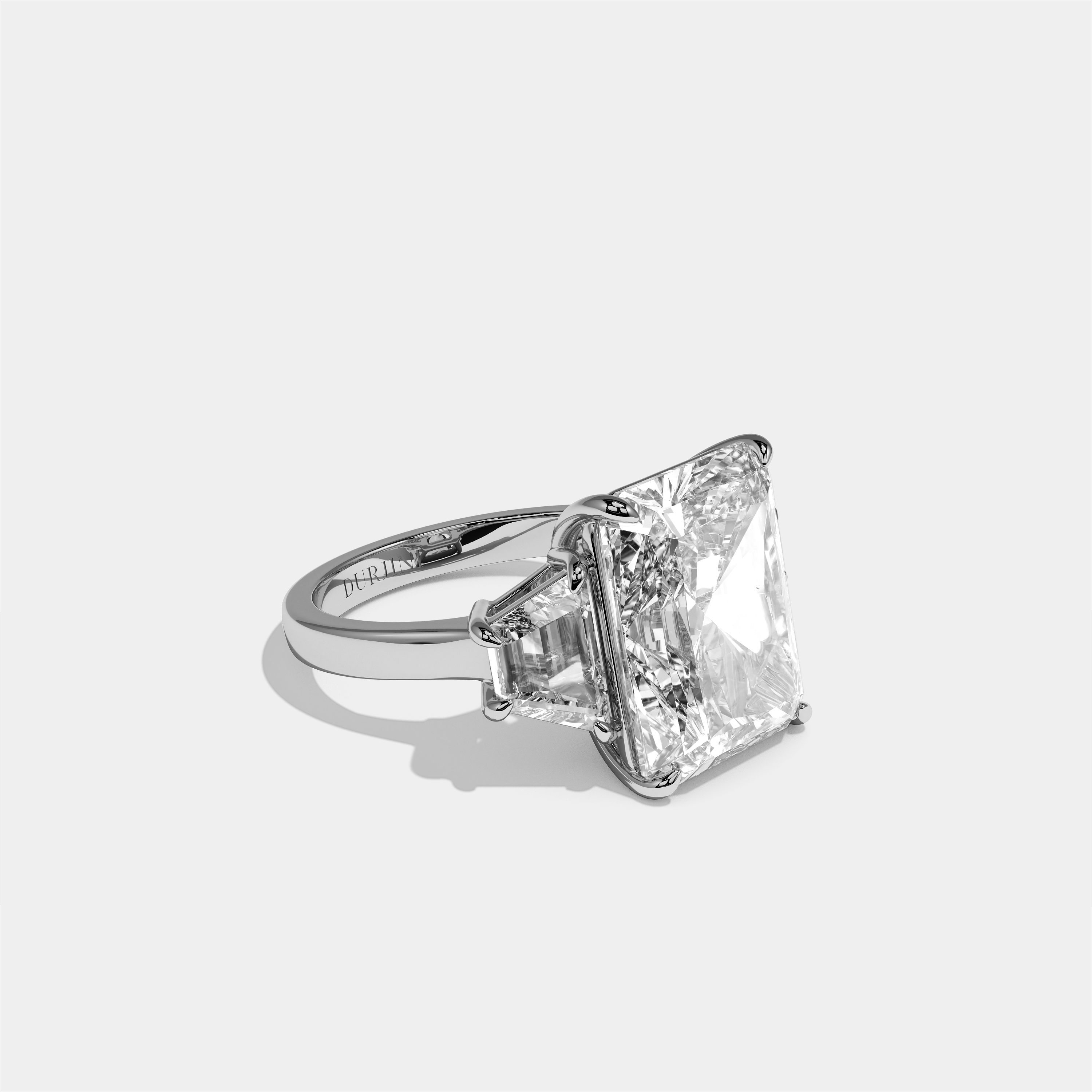 Shira diamond radiant halo engagement ring in 18K white gold by Kurbãni Durjini, right view