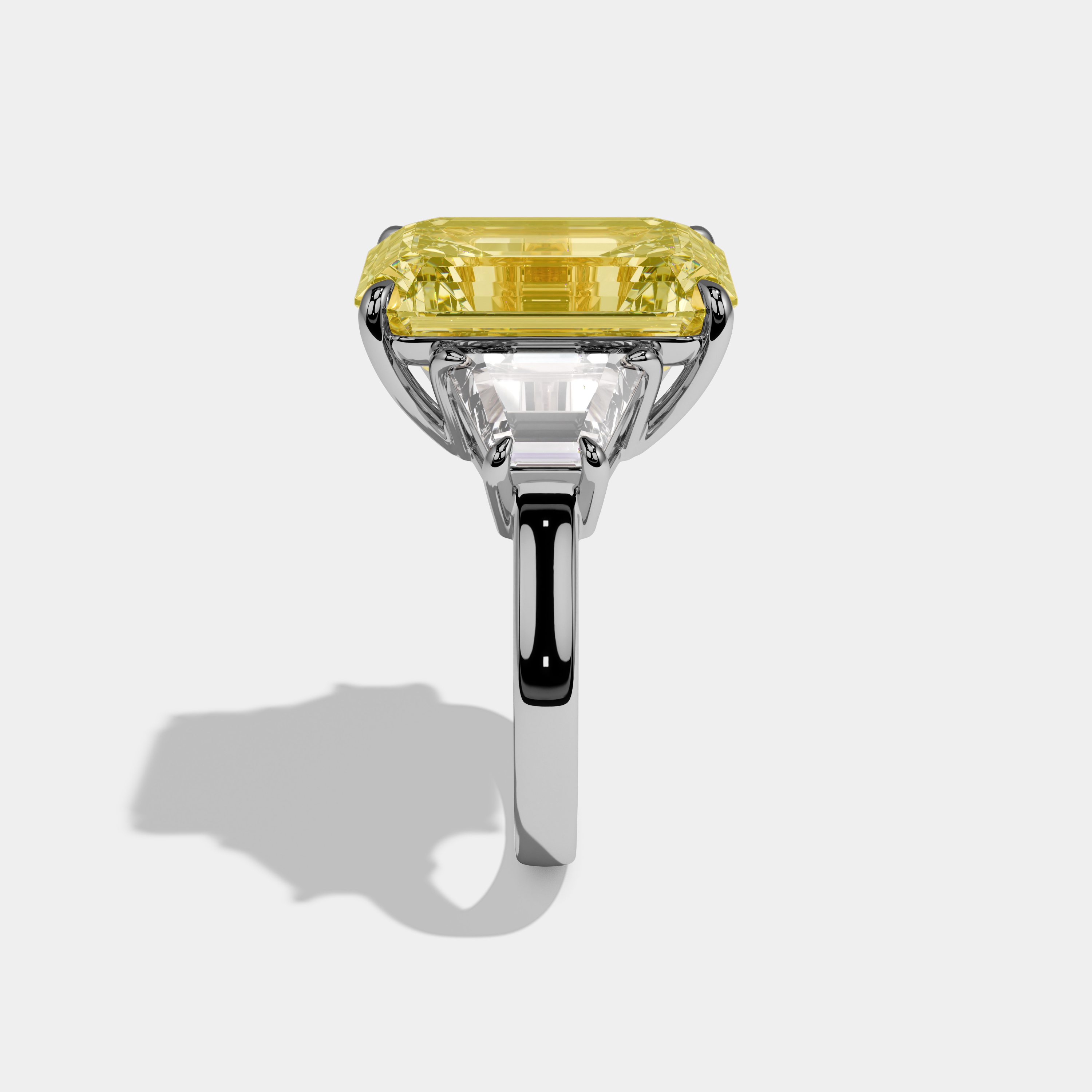 Evelina Fancy Yellow Emerald Cut Diamond Plain Band With Step Cut Sides Engagement Ring 10ct 18k White Gold