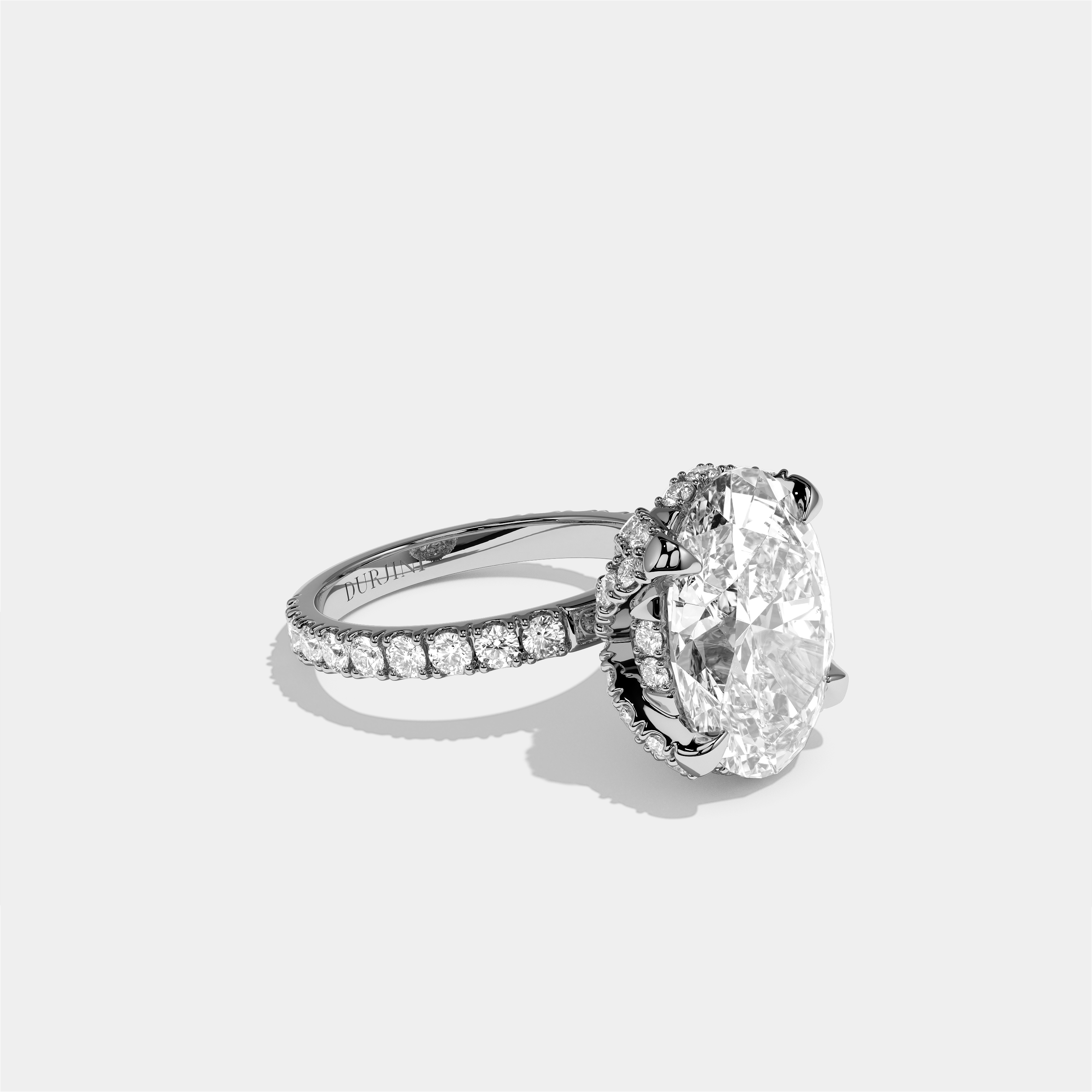 Rebecca diamond oval halo engagement ring in 18K white gold by Kurbãni Durjini, right view