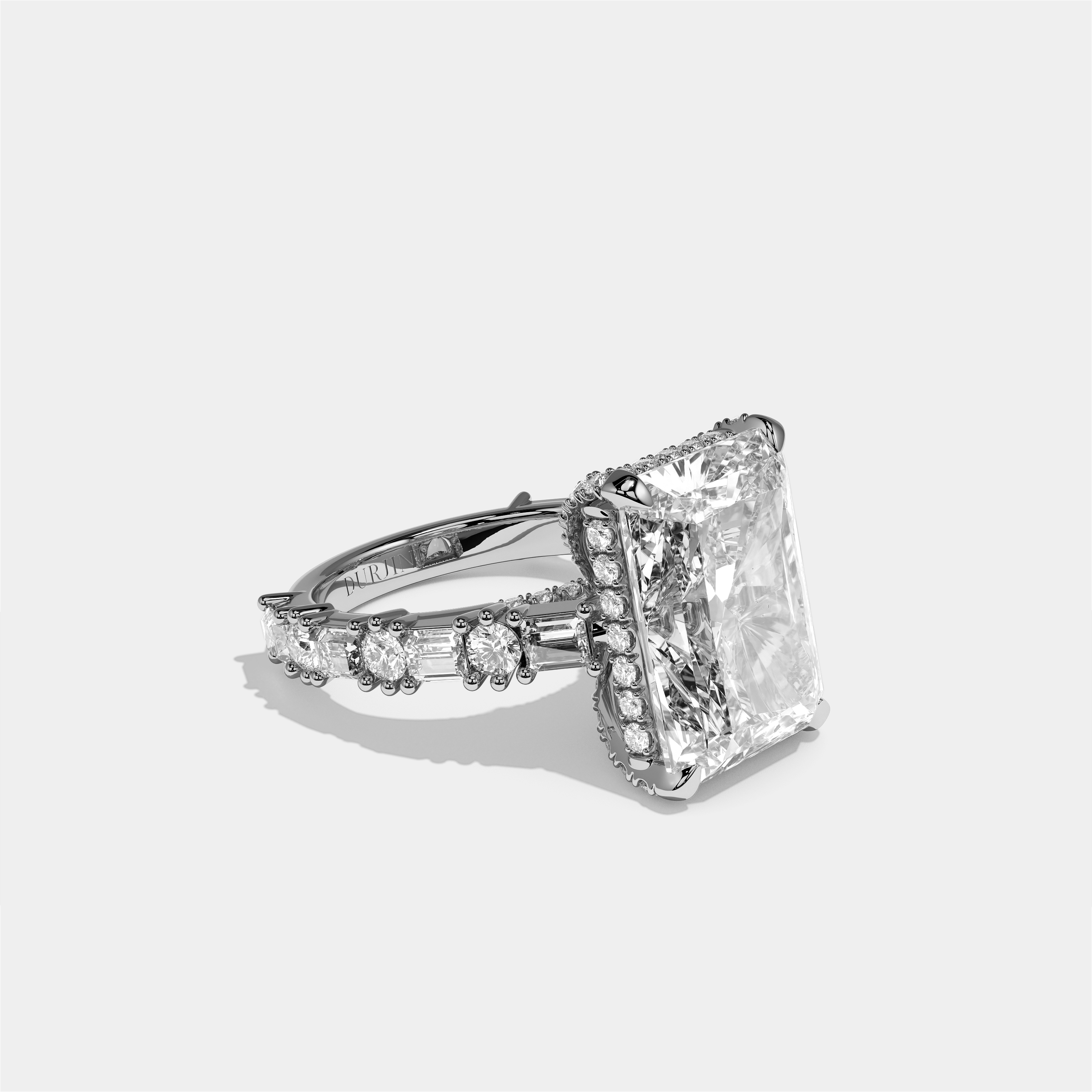 Ruth diamond radiant halo engagement ring in 18K white gold by Kurbãni Durjini, right view