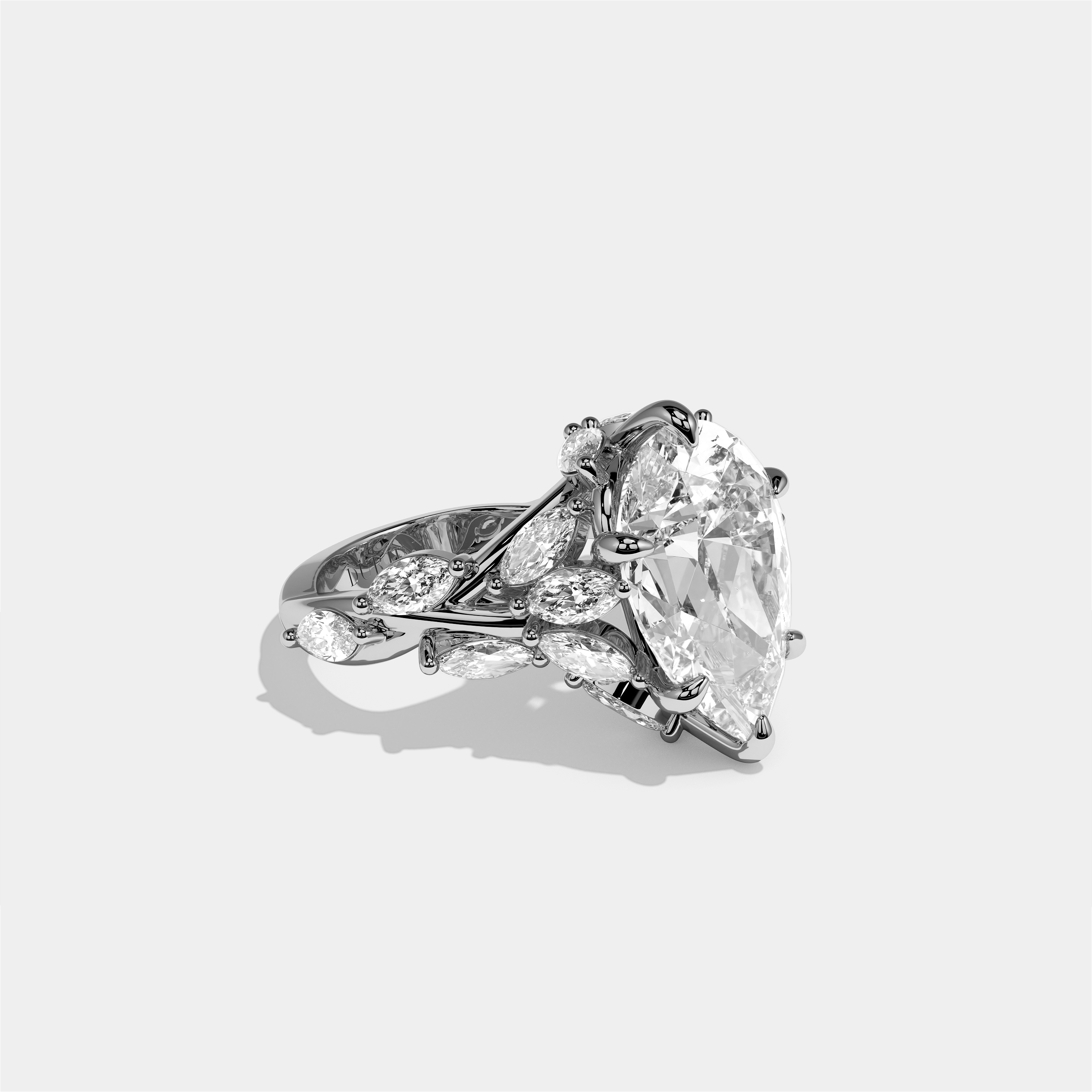 Talia diamond pear engagement ring in 18K white gold by Kurbãni Durjini, right view