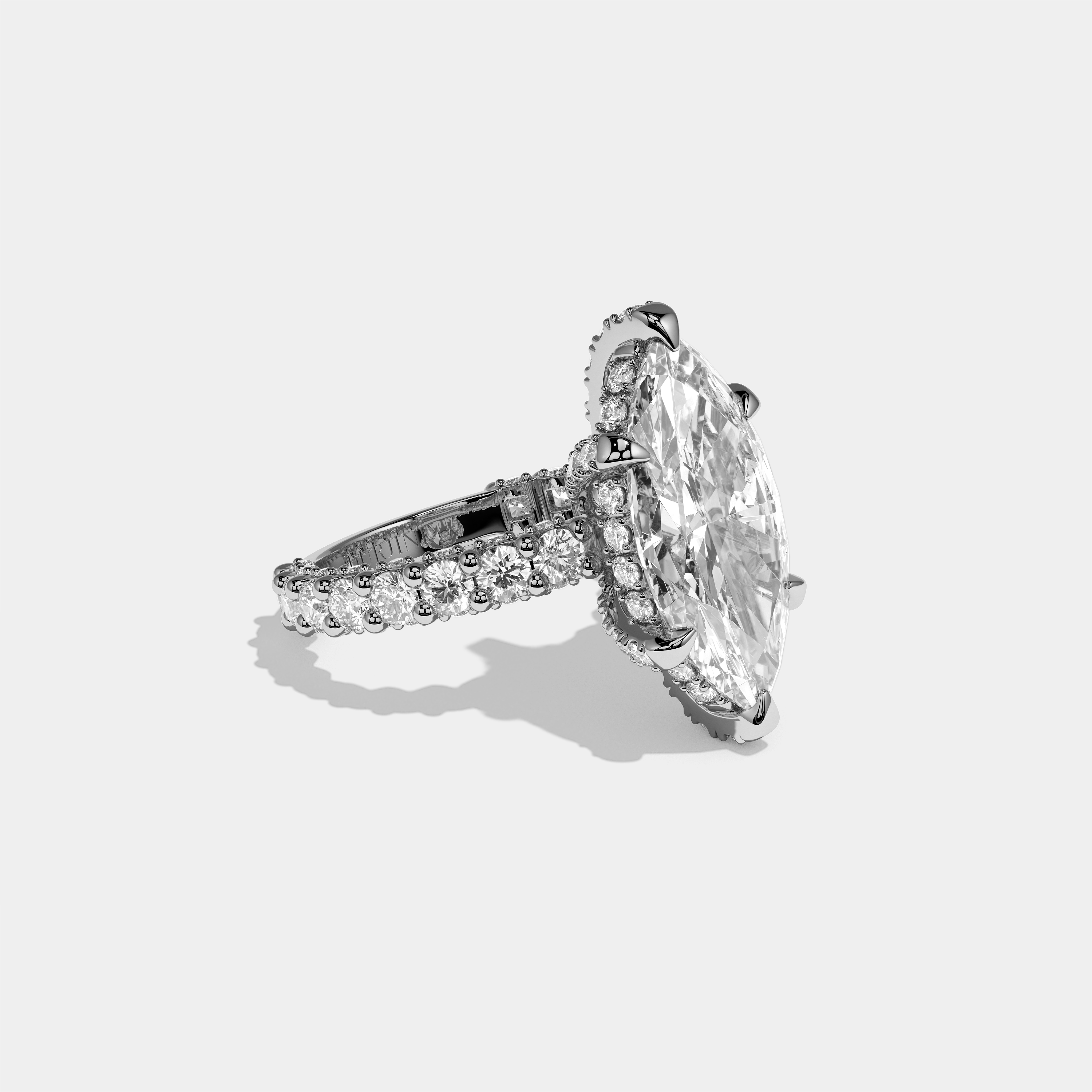 Aviva diamond marquise halo engagement ring in 18K white gold by Kurbãni Durjini, right view