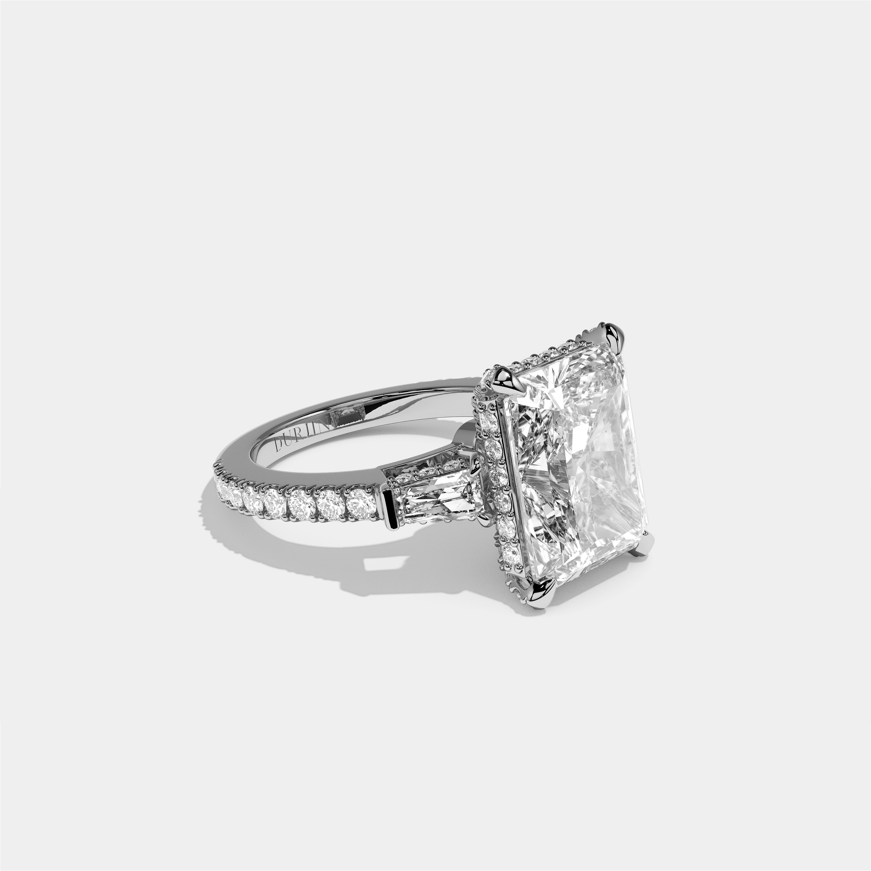 Esther Eclat diamond radiant halo engagement ring in 18K white gold by Kurbãni Durjini, right view