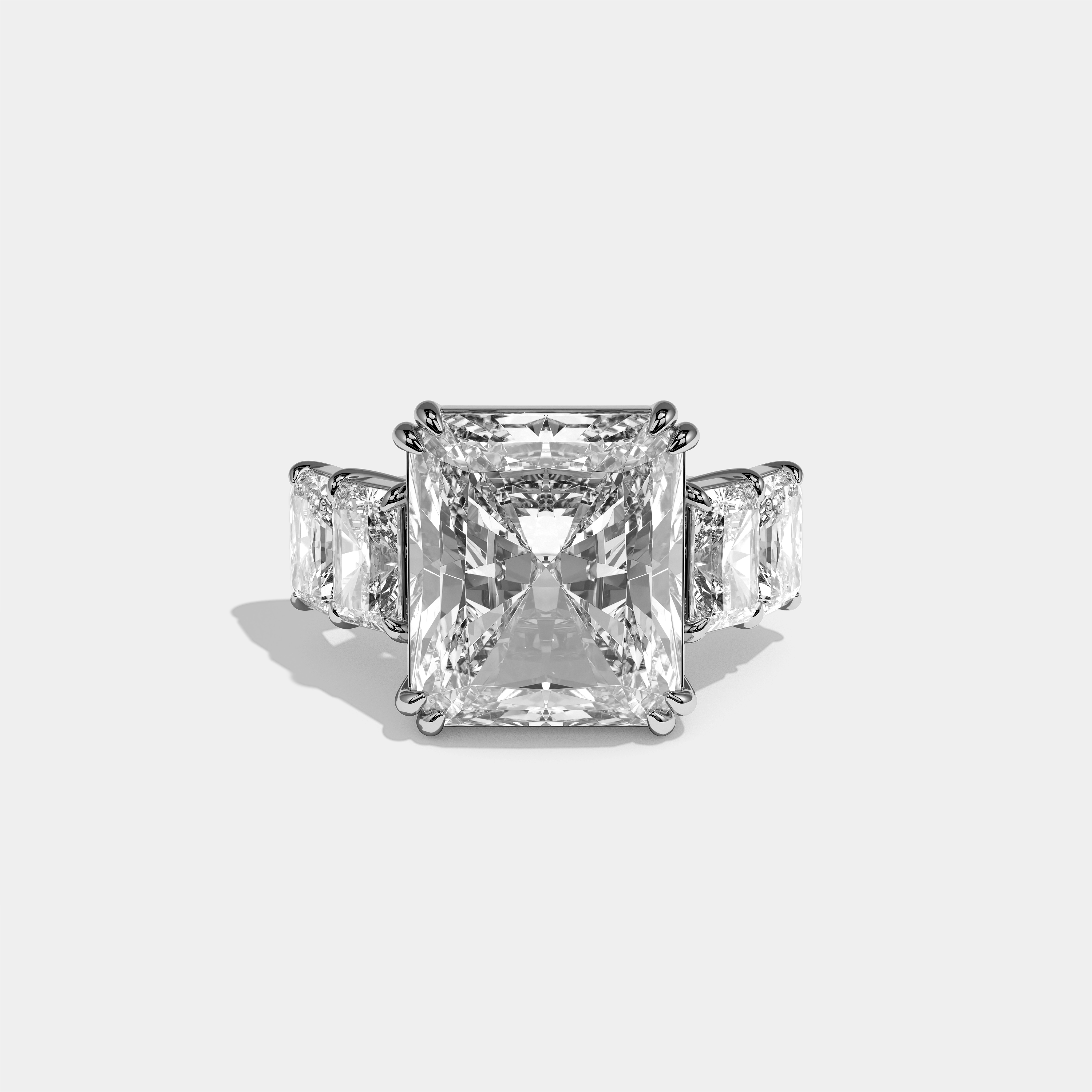 Hila diamond radiant halo engagement ring in 18K white gold by Kurbãni Durjini, front view