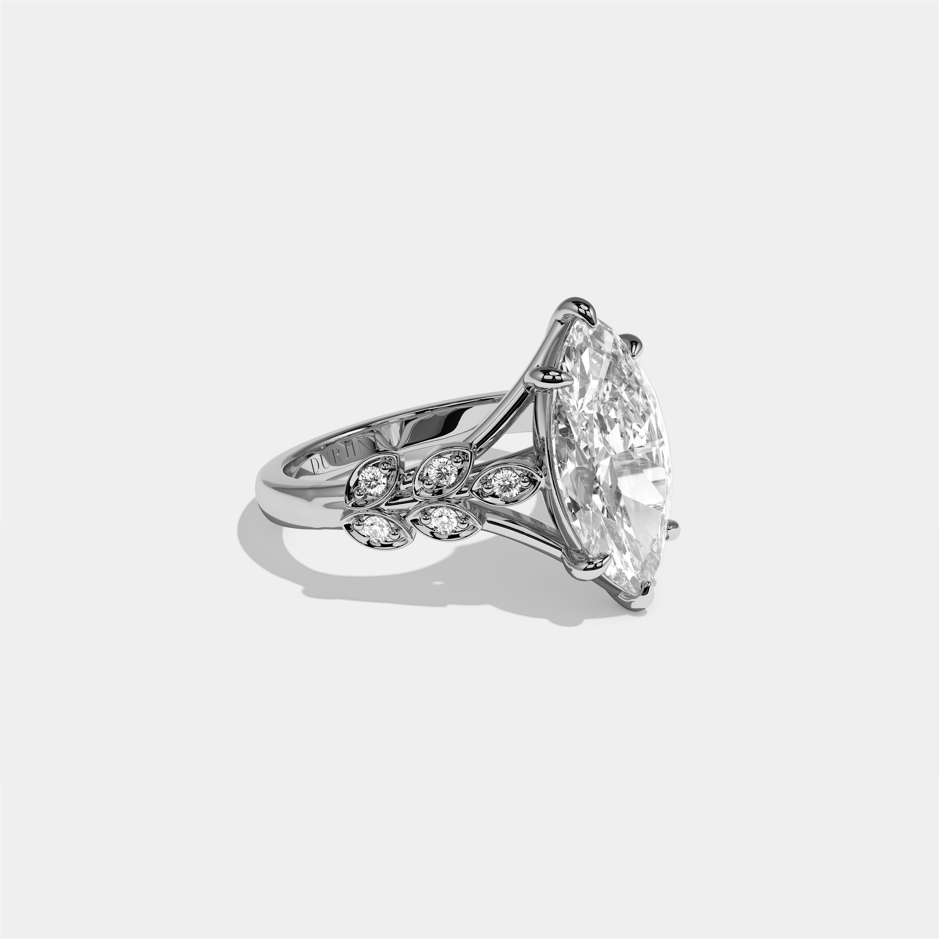 Aurisse Eclat diamond marquise halo engagement ring in 18K white gold by Kurbãni Durjini, right view