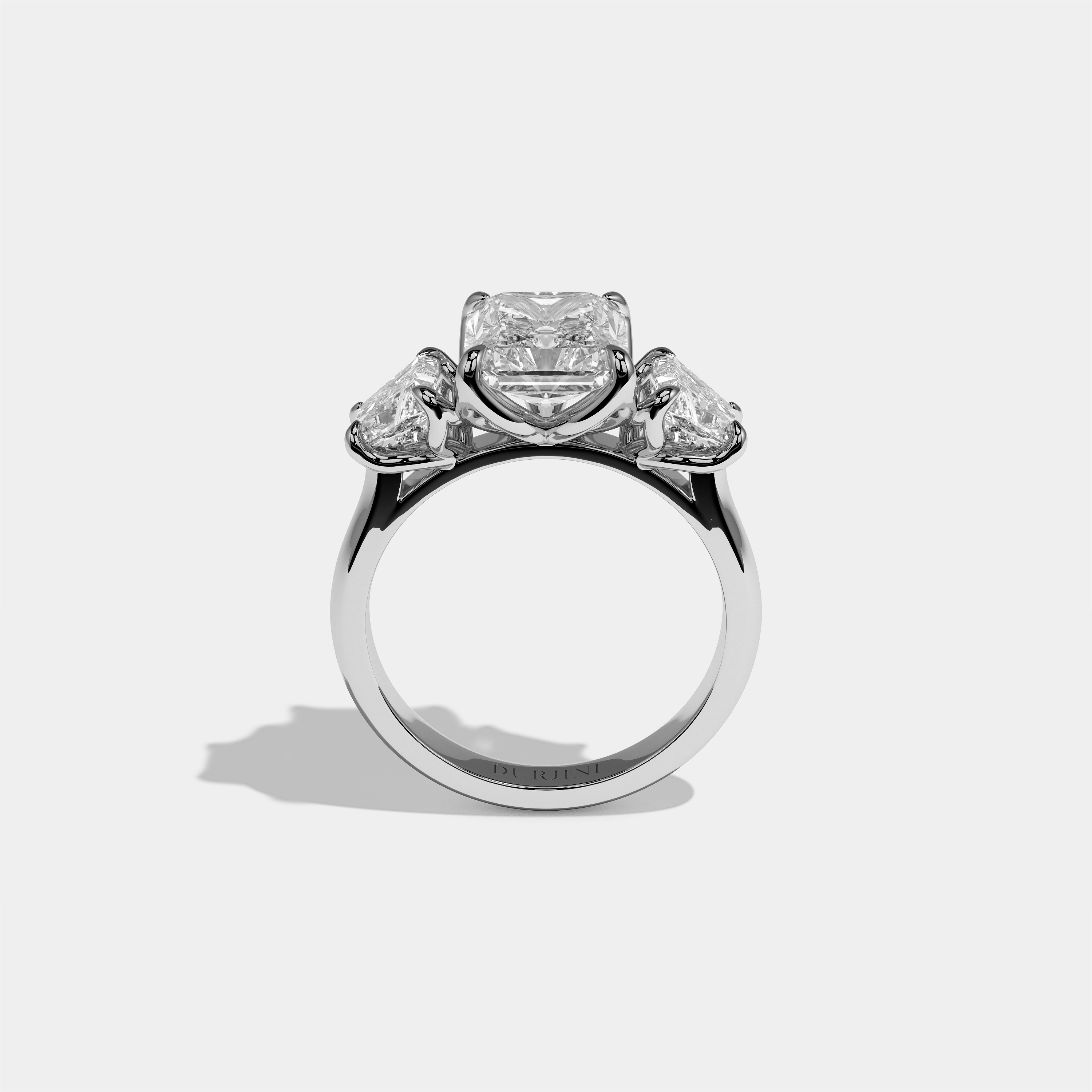 Yehudit diamond radiant halo engagement ring in 18K white gold by Kurbãni Durjini, full view