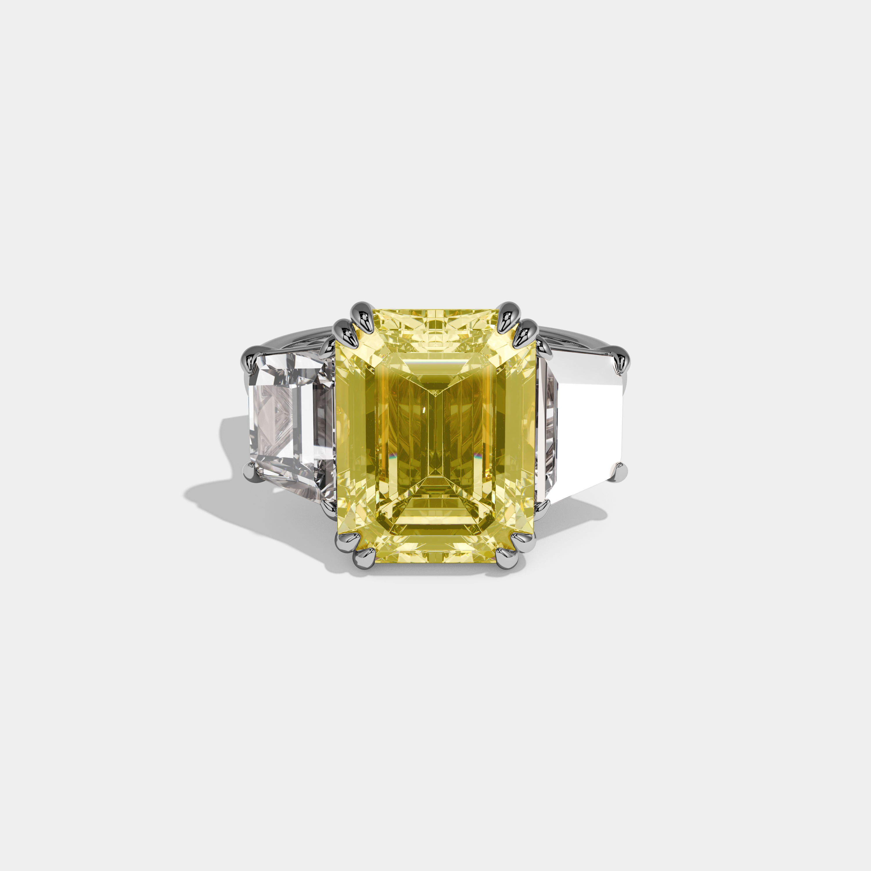 Seraphina Fancy Yellow Emerald Cut Diamond Halo Plain Band With Twin Stepcut Sides Engagement Ring 8ct 18k White Gold