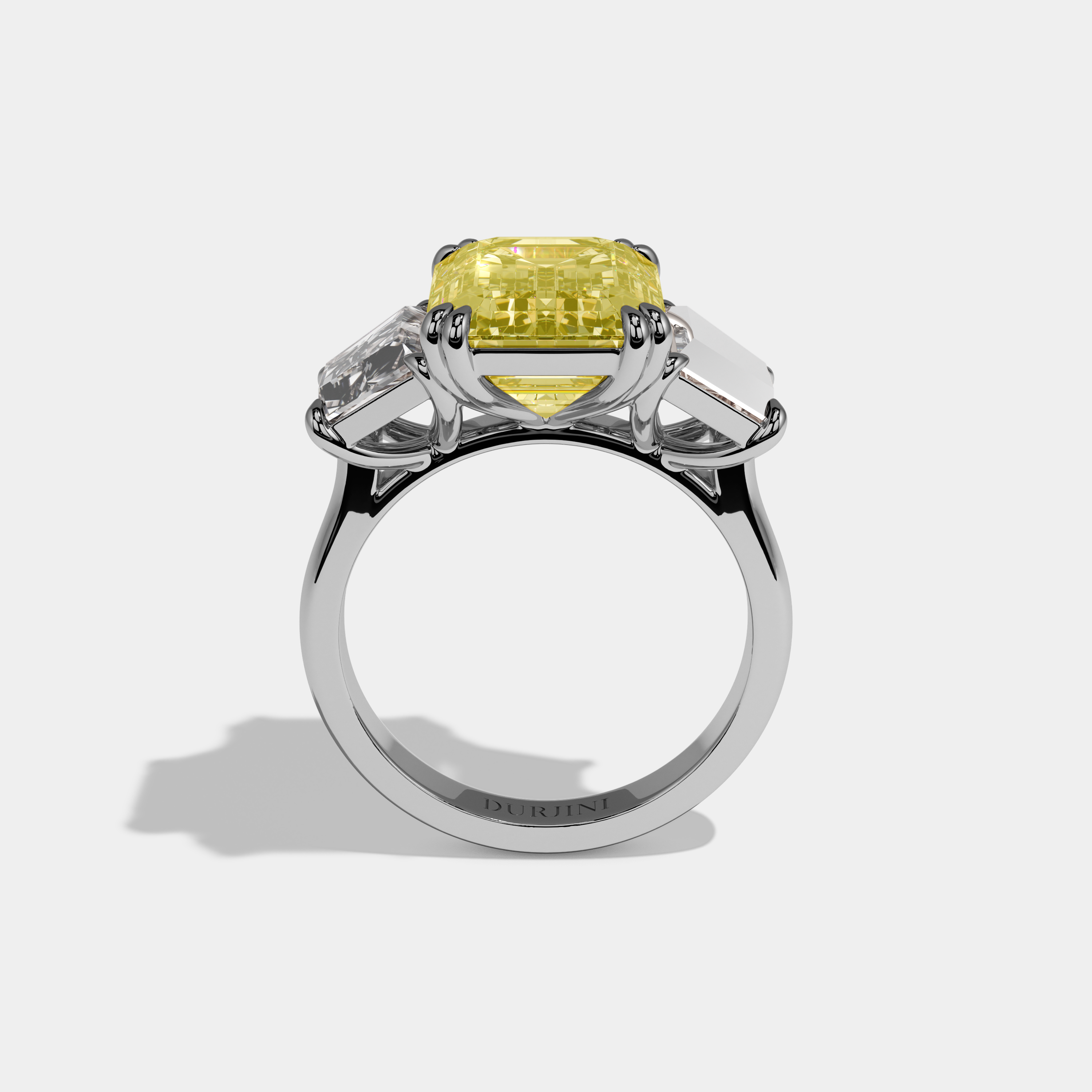 Seraphina Fancy Yellow Emerald Cut Diamond Halo Plain Band With Twin Stepcut Sides Engagement Ring 8ct 18k White Gold