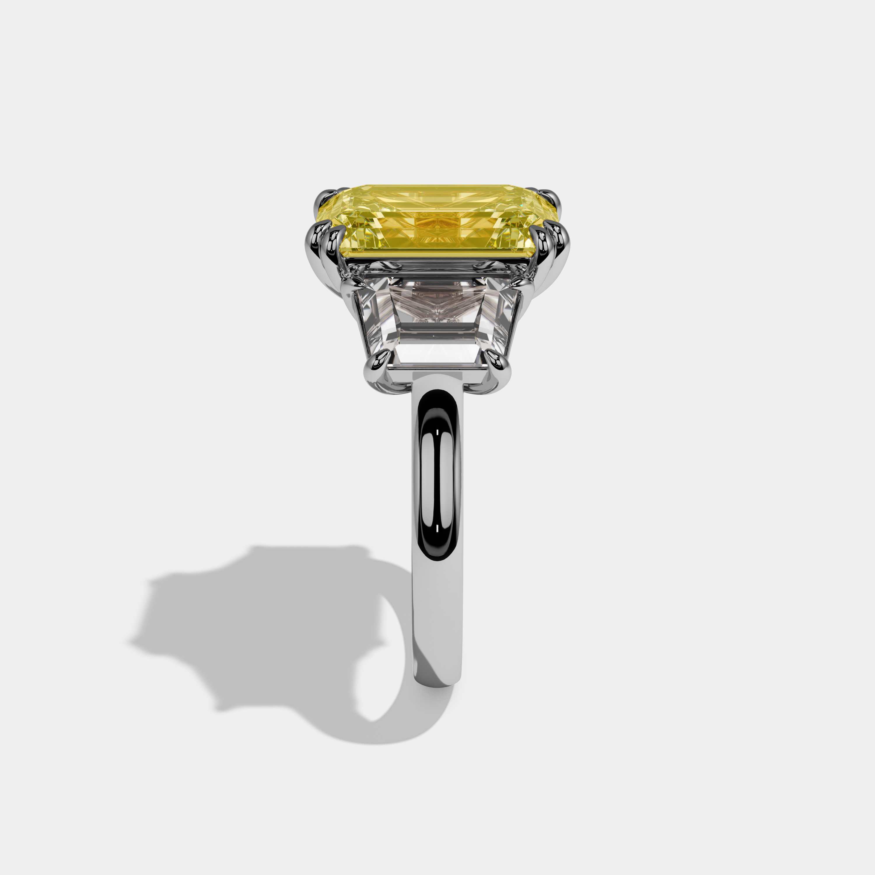 Seraphina Fancy Yellow Emerald Cut Diamond Halo Plain Band With Twin Stepcut Sides Engagement Ring 8ct 18k White Gold
