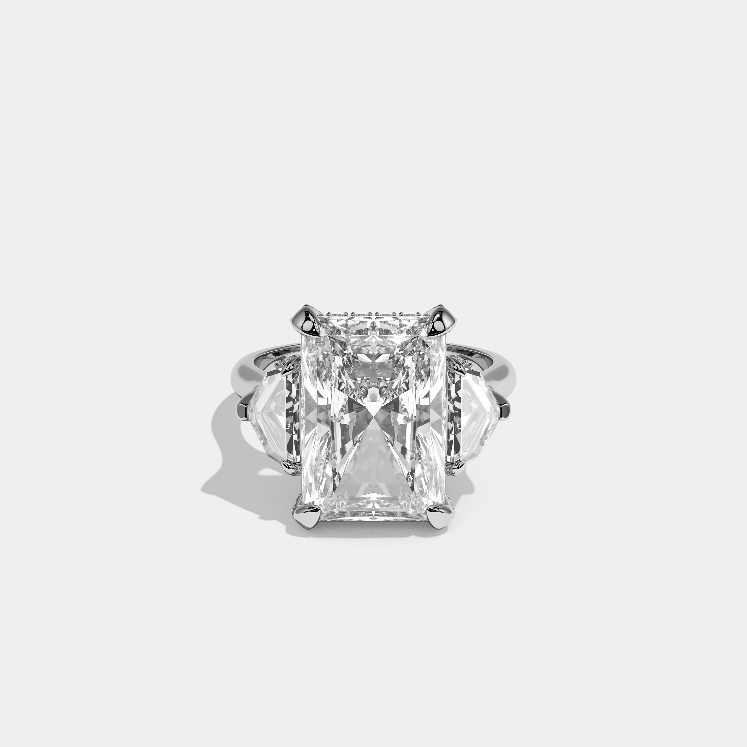 Nora diamond radiant halo engagement ring in 18K white gold by Kurbãni Durjini, front view