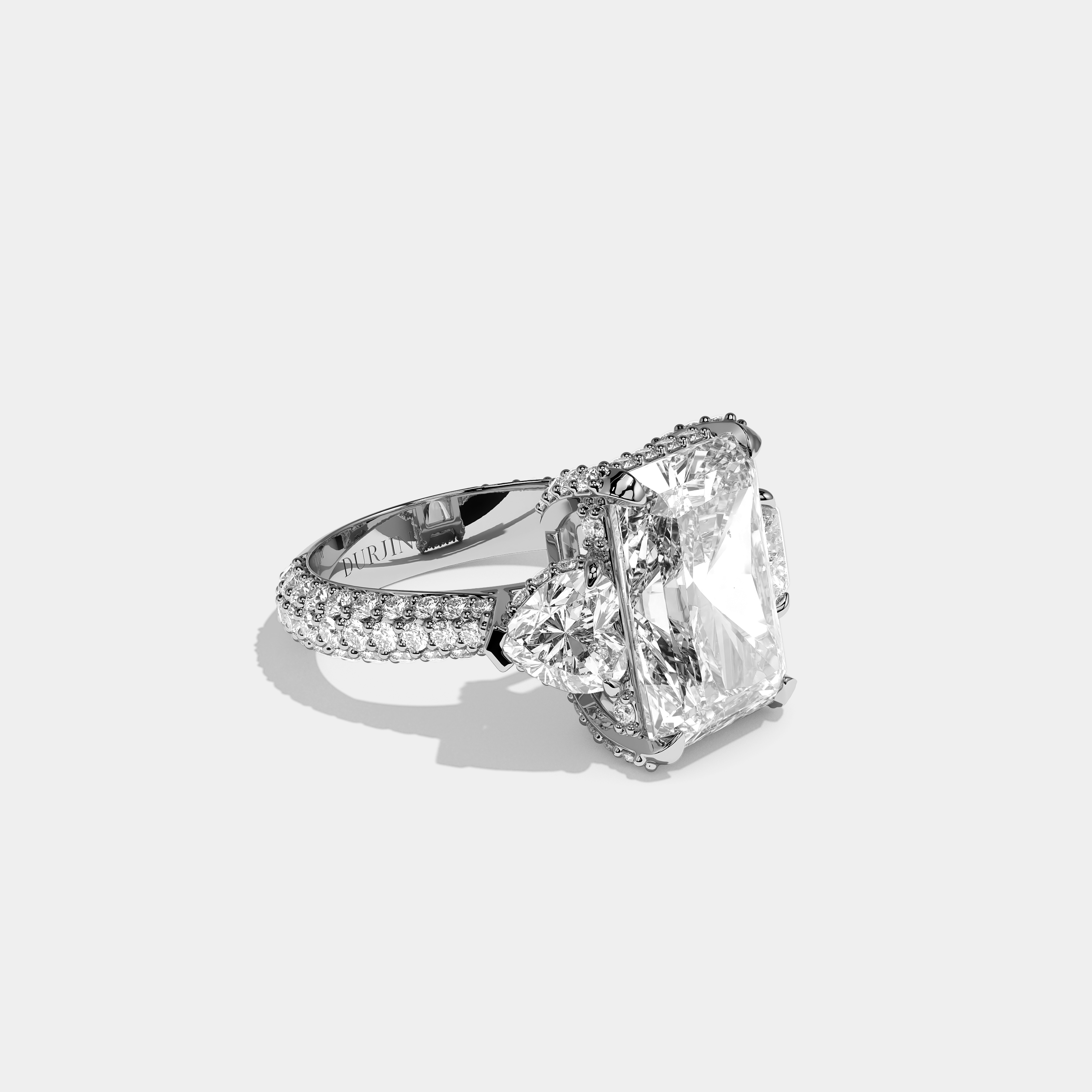 Luna 12.00ct diamond radiant halo engagement ring in 18K white gold by Kurbãni Durjini, right view