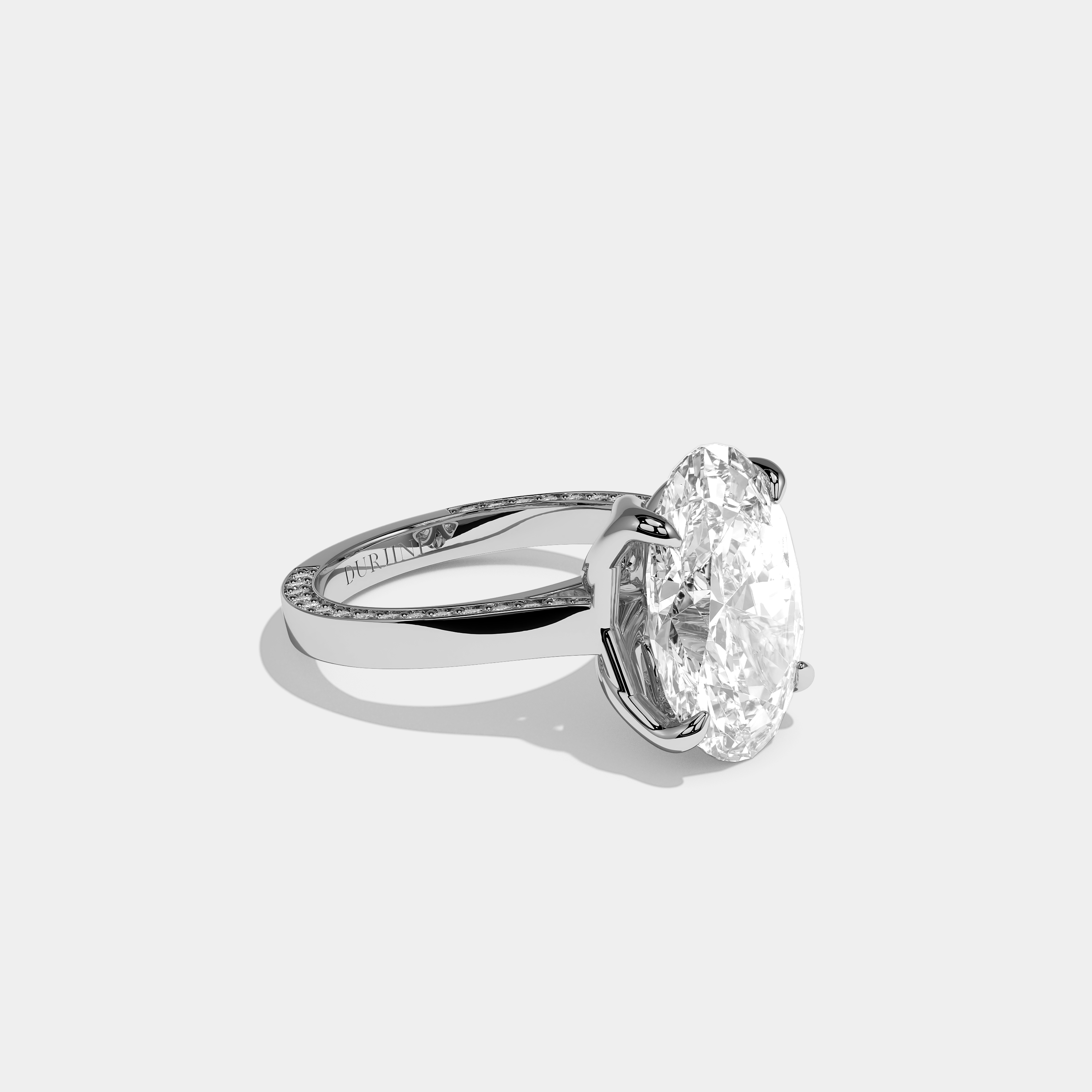 Shira 10.00ct diamond oval halo engagement ring in 18K white gold by Kurbãni Durjini, right view