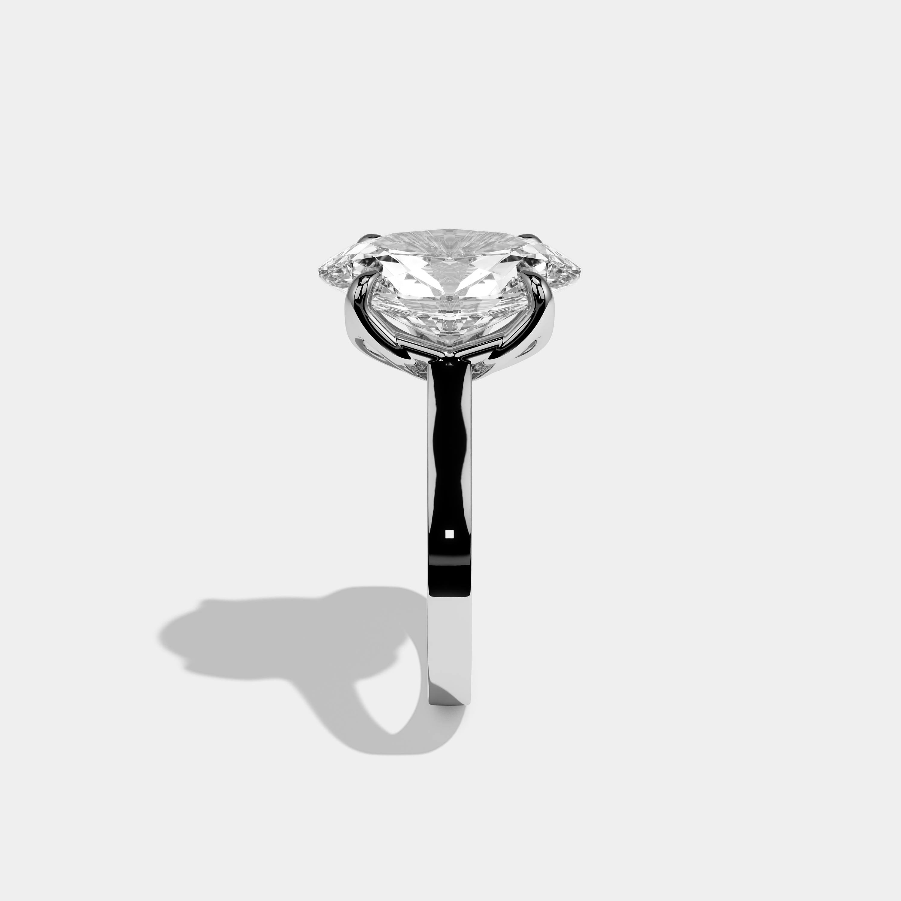 Shira 10.00ct diamond oval halo engagement ring in 18K white gold by Kurbãni Durjini, side view