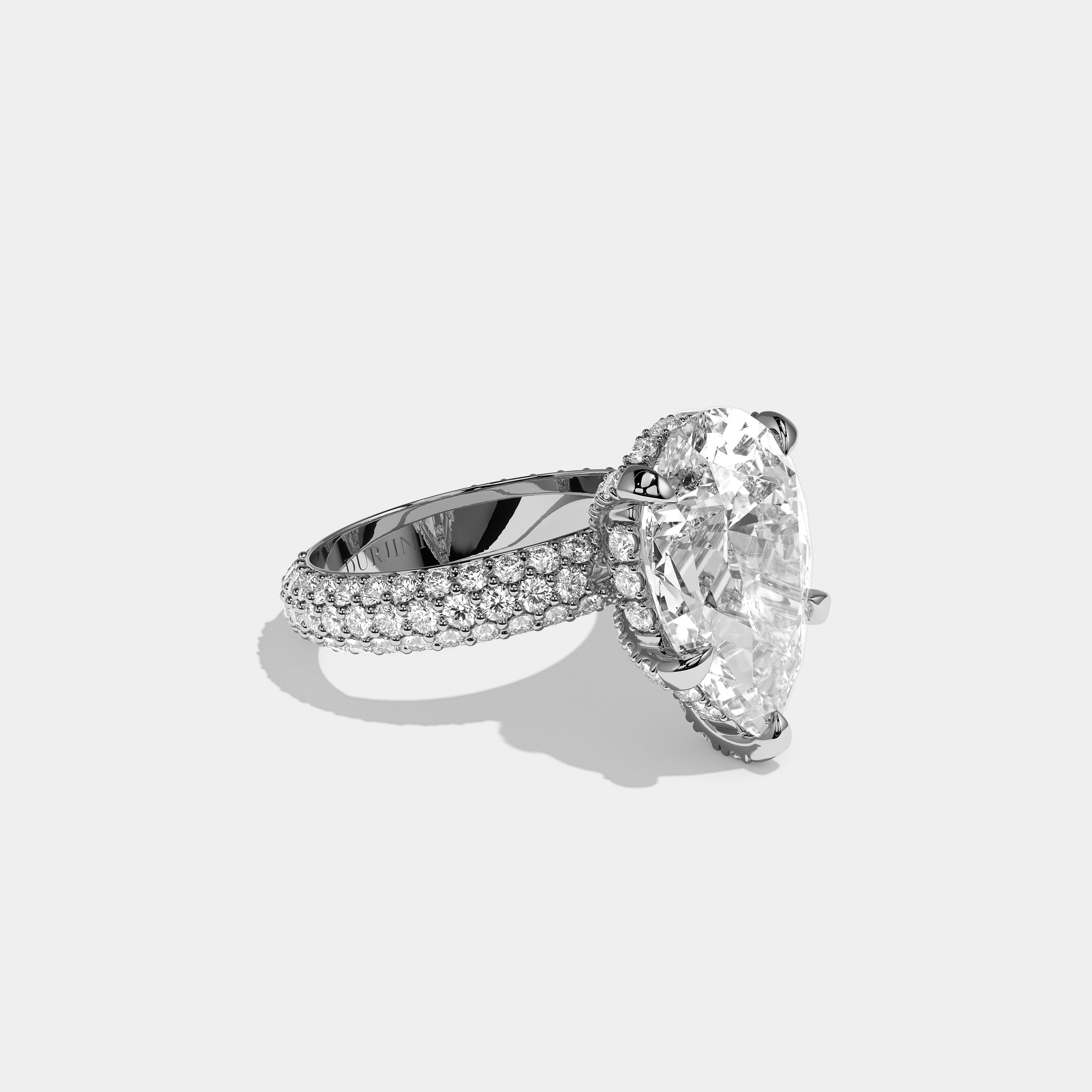Shira 10.00ct diamond pear halo engagement ring in 18K white gold by Kurbãni Durjini, right view