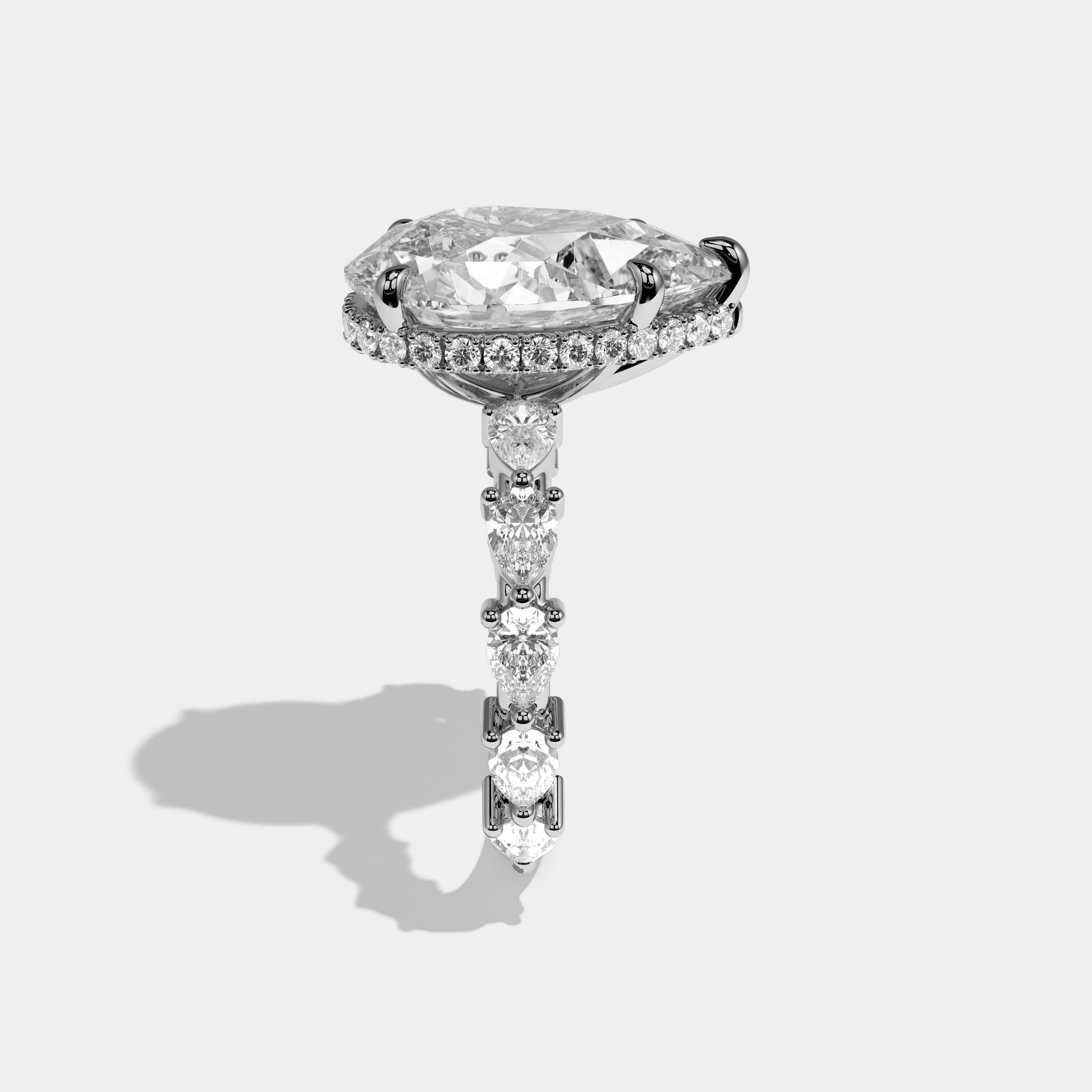 Eleanor Pear Cut Diamond Halo Engagement Ring 10.0ct 18K White Gold