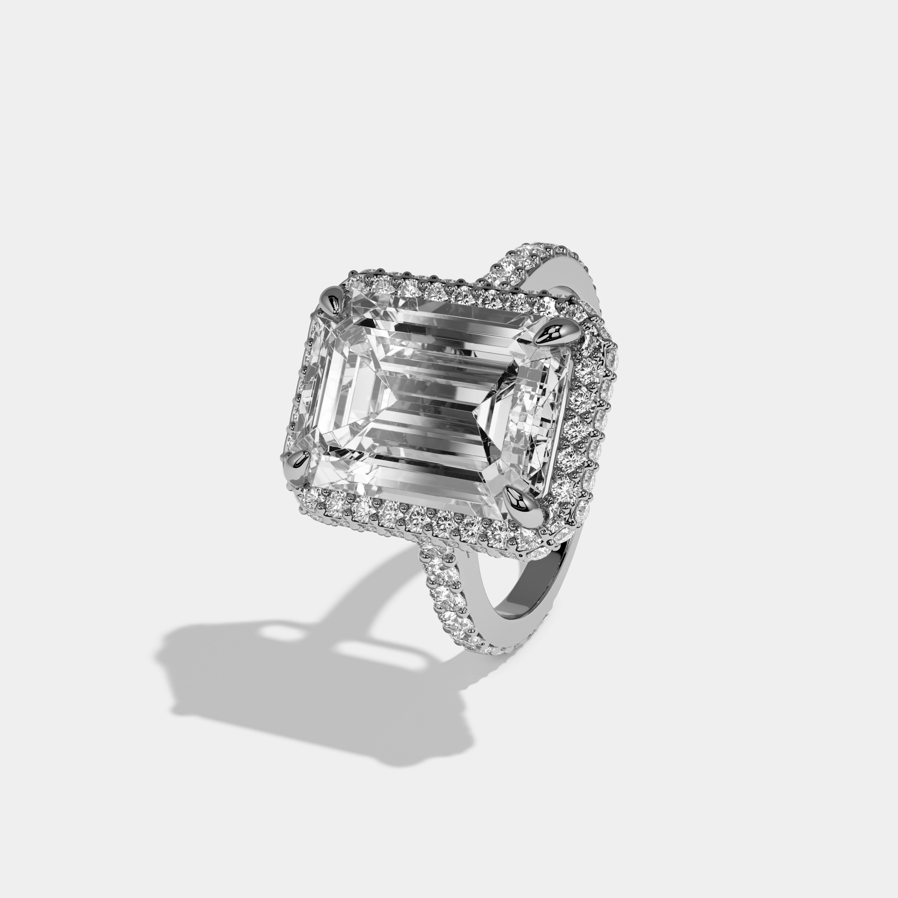 Louisa Emerald Cut Diamond Halo Band Engagement Ring 10ct 18k White Gold