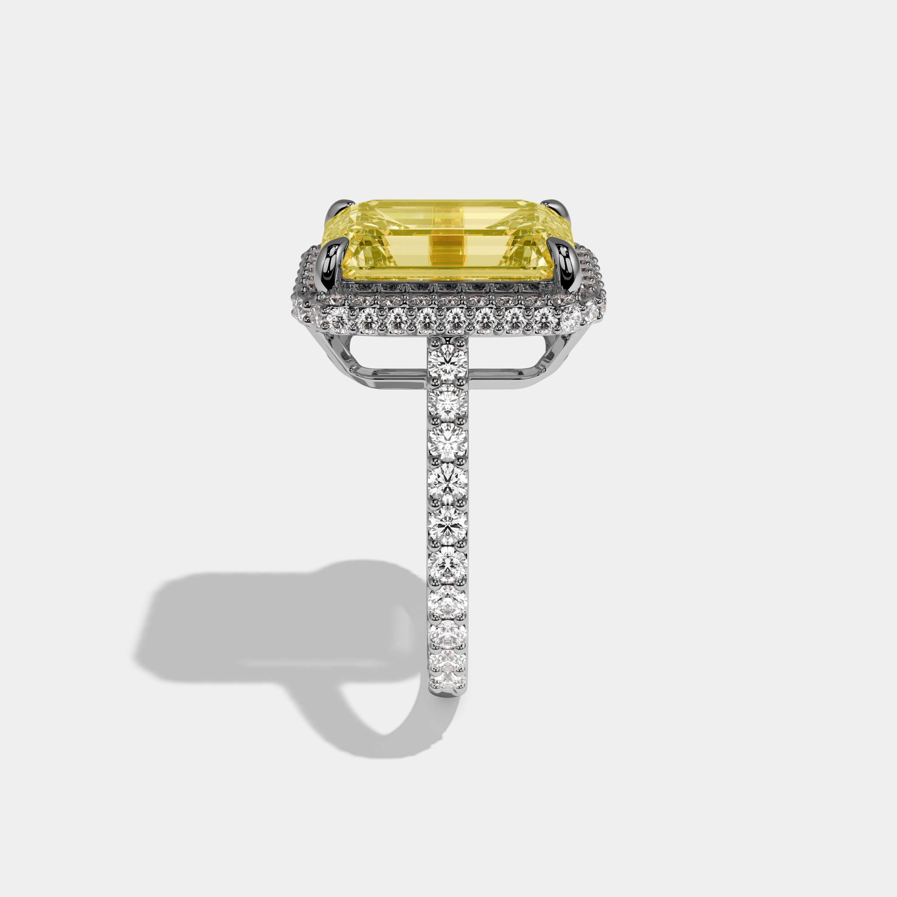 Louisa Fancy Yellow Emerald Cut Diamond Halo Band Engagement Ring 10ct 18k White Gold