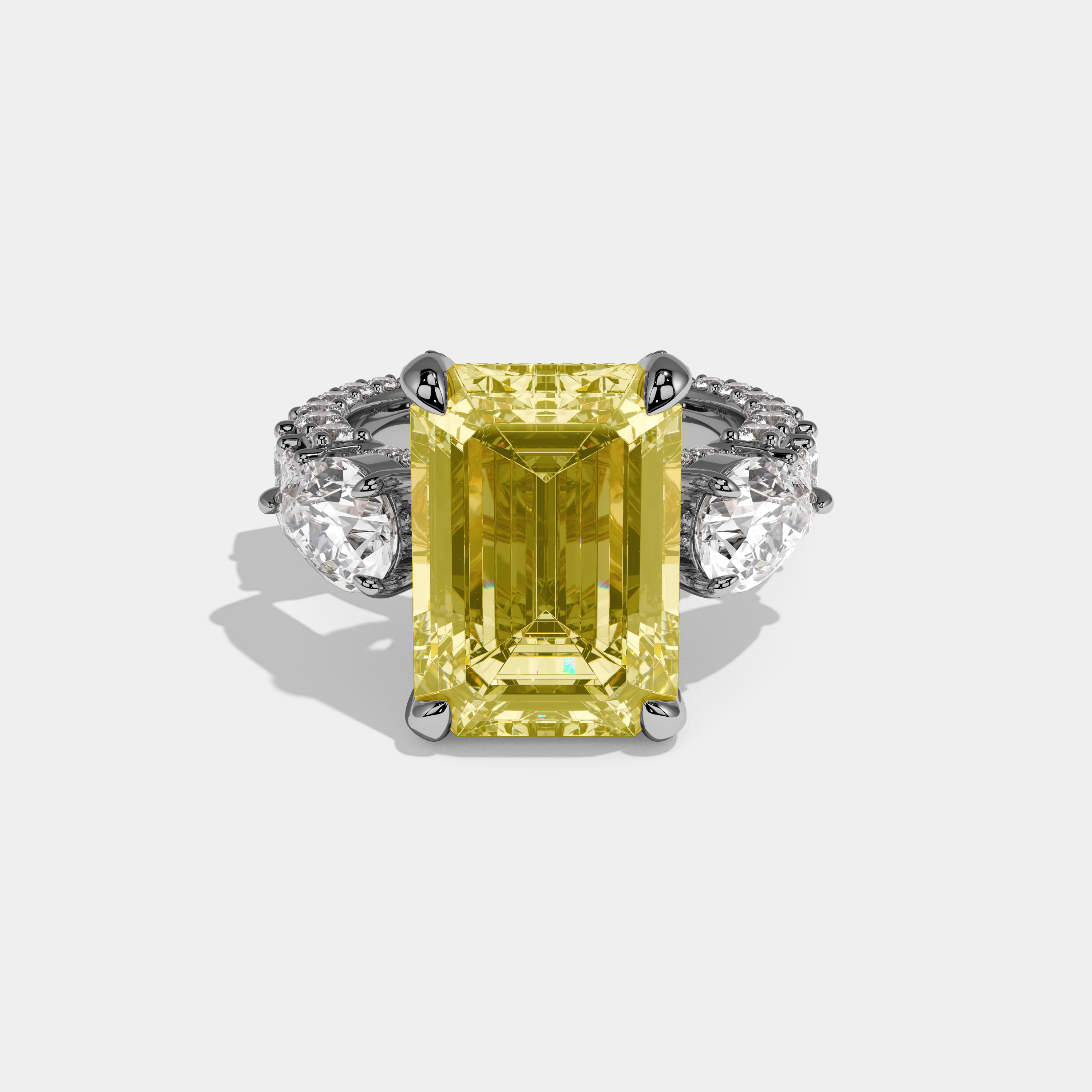 Francesca Fancy Yellow Emerald Cut Diamond Princess Band With Pear Sides Engagement Ring 10ct 18k White Gold